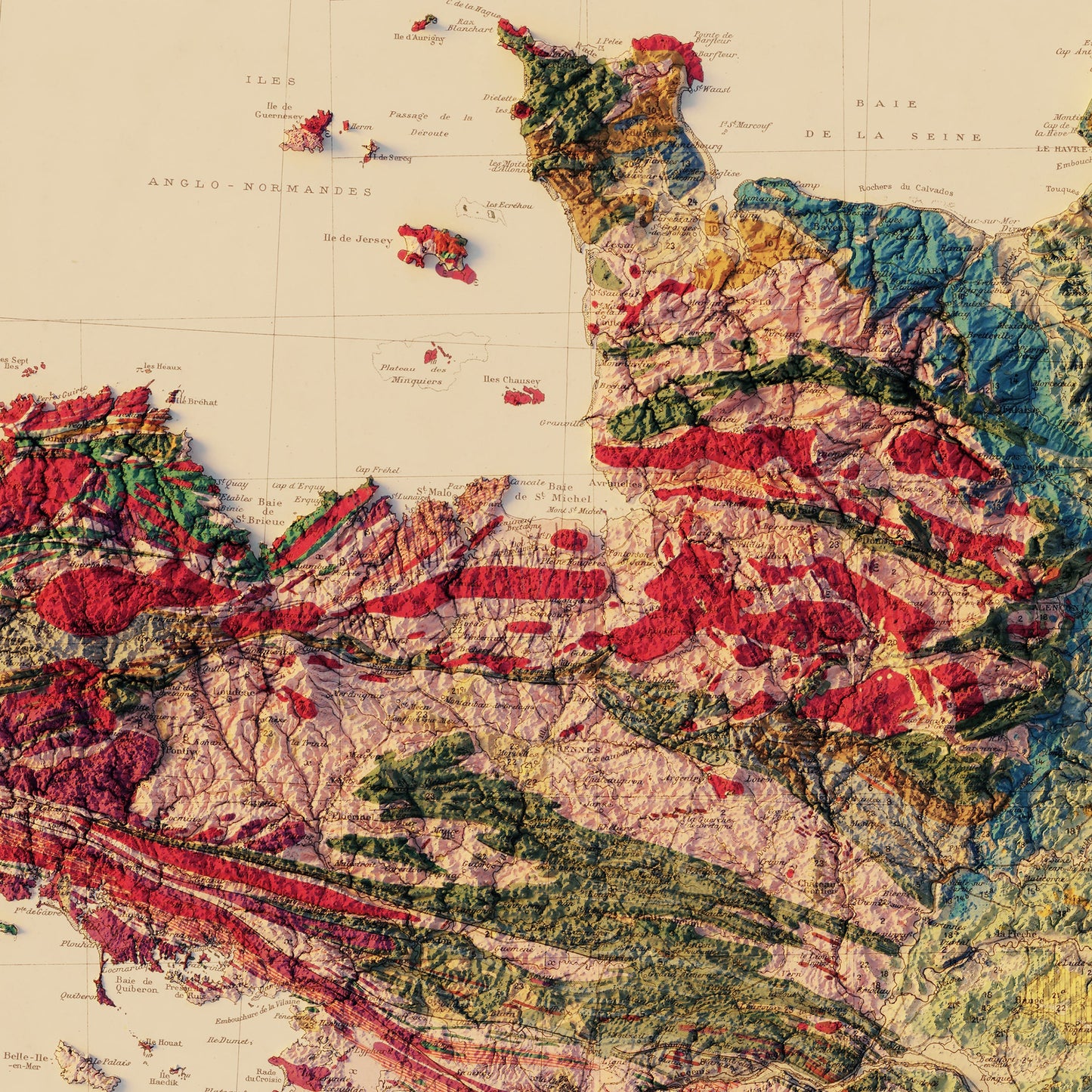 France 1905 Shaded Relief Map
