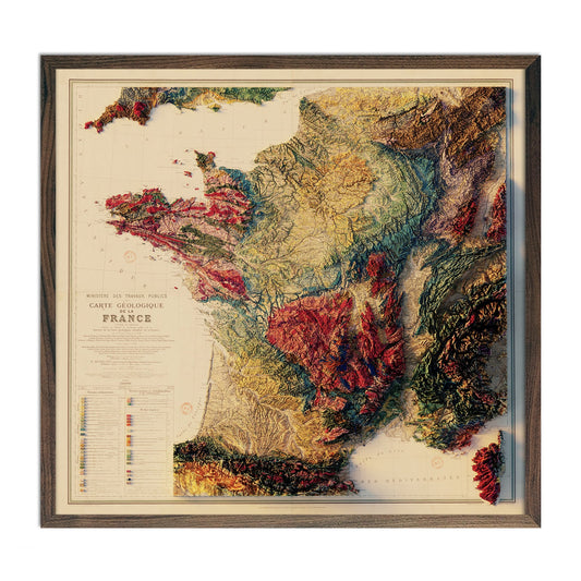 Vintage France Relief Map - 1905