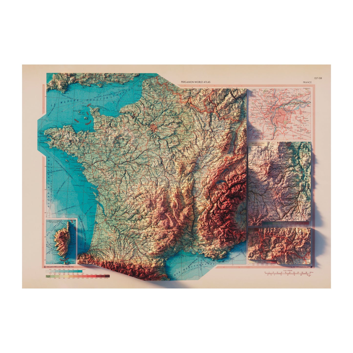 France 1964 Shaded Relief Map