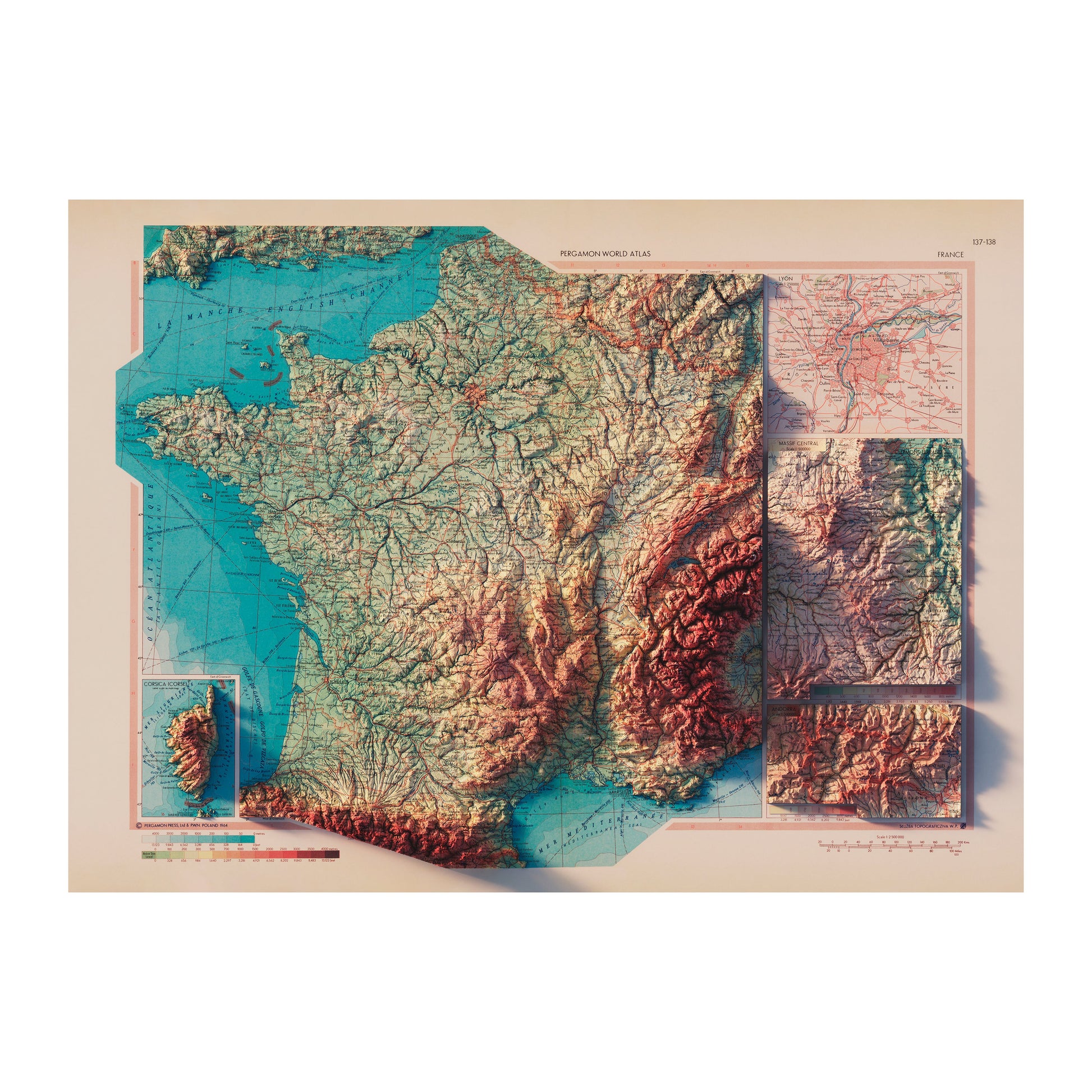 France 1964 Shaded Relief Map