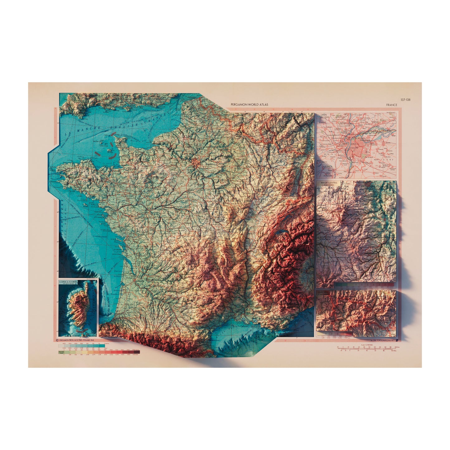 France 1964 Shaded Relief Map