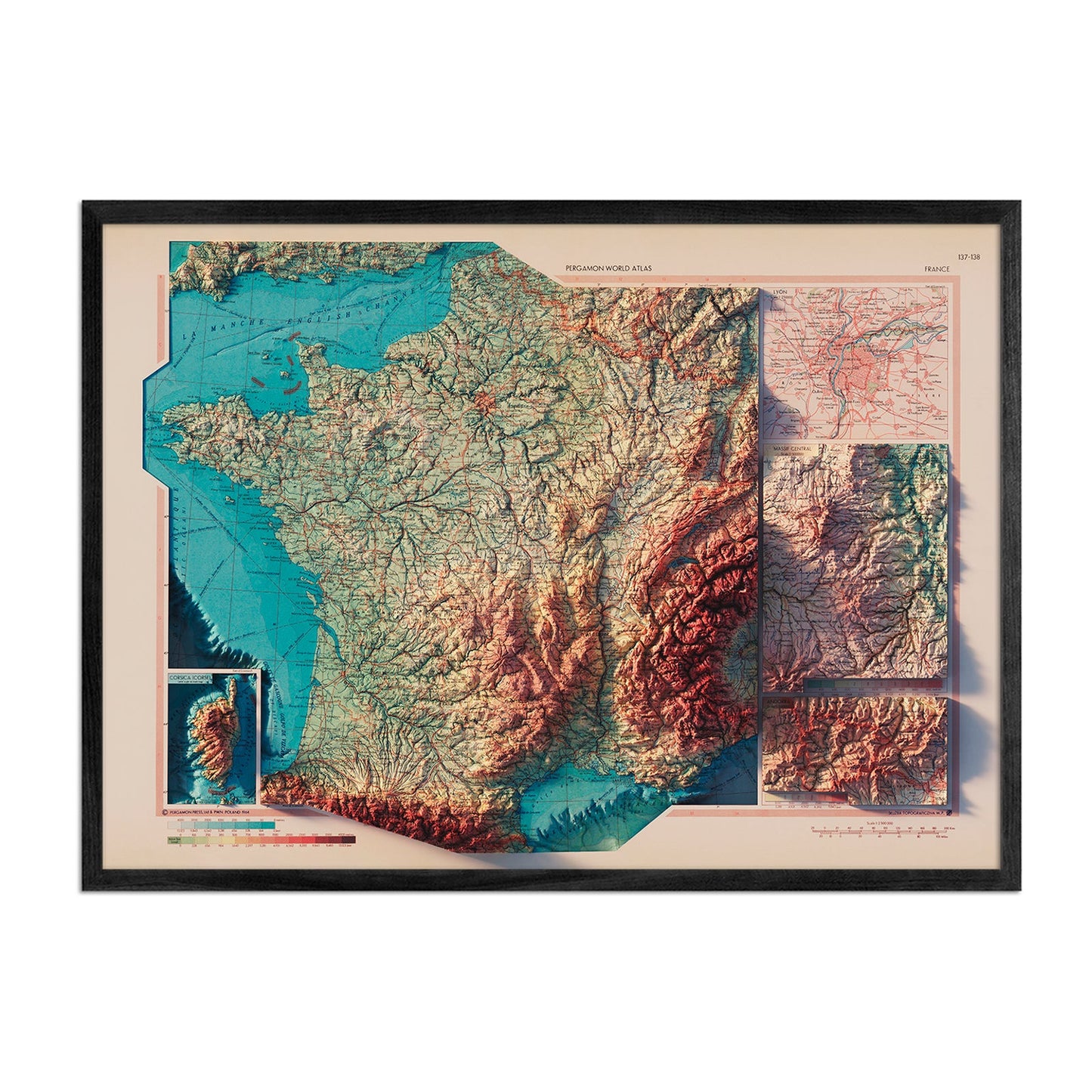 France 1964 Shaded Relief Map