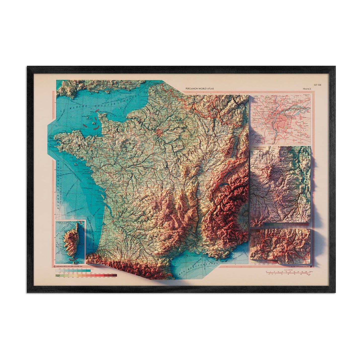 France 1964 Shaded Relief Map