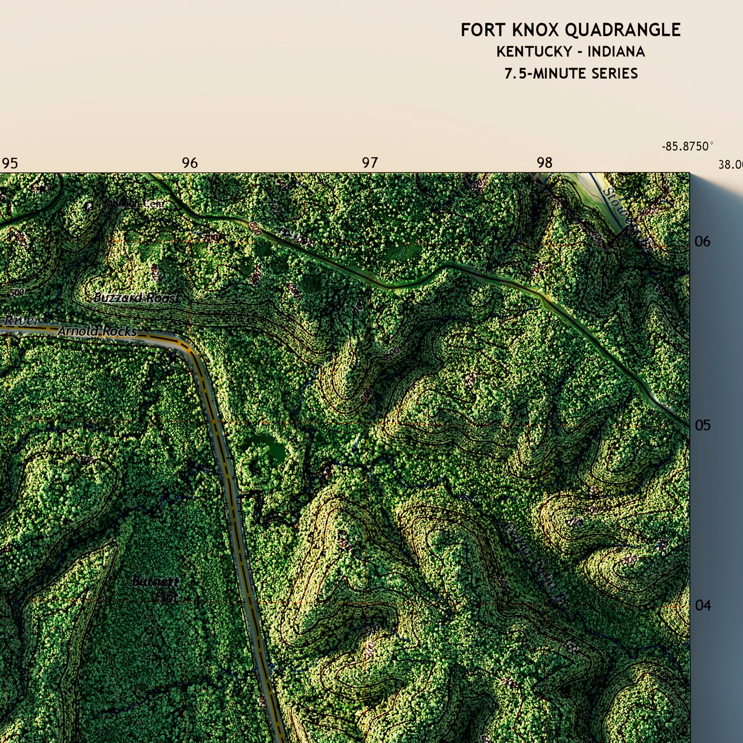 Ft. Knox, Kentucky 2022 Shaded Relief Map