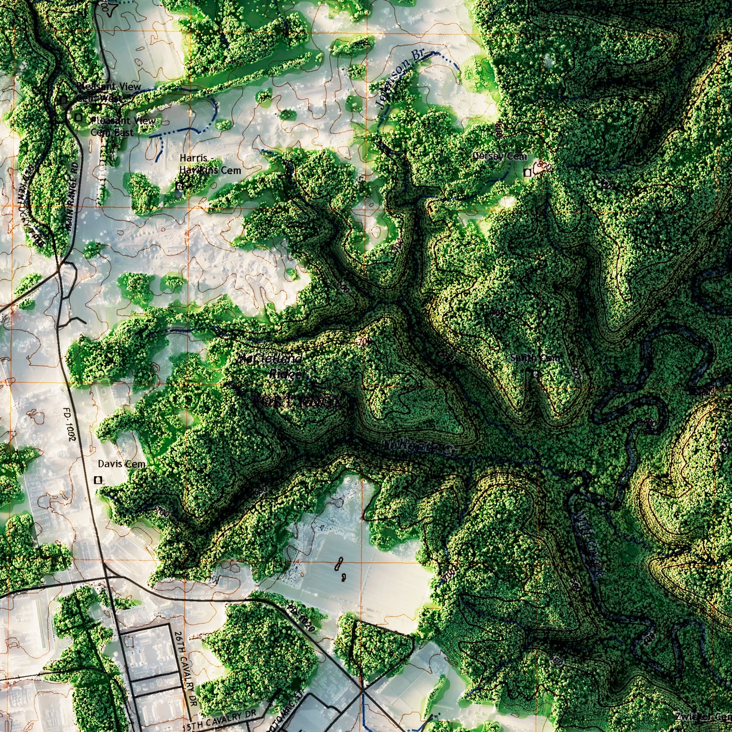 Ft. Knox, Kentucky 2022 Shaded Relief Map