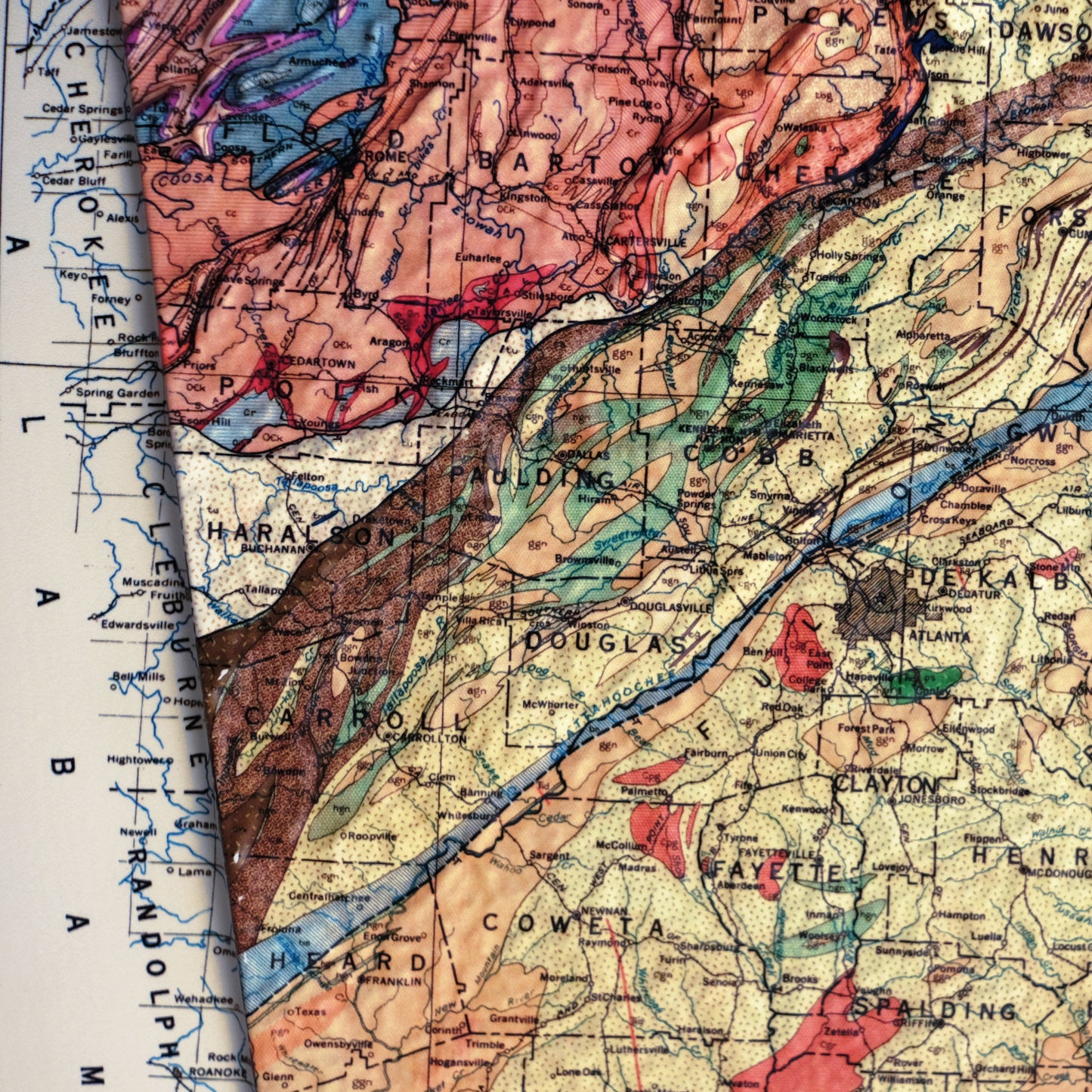 Georgia 1938 3D Raised Relief Map