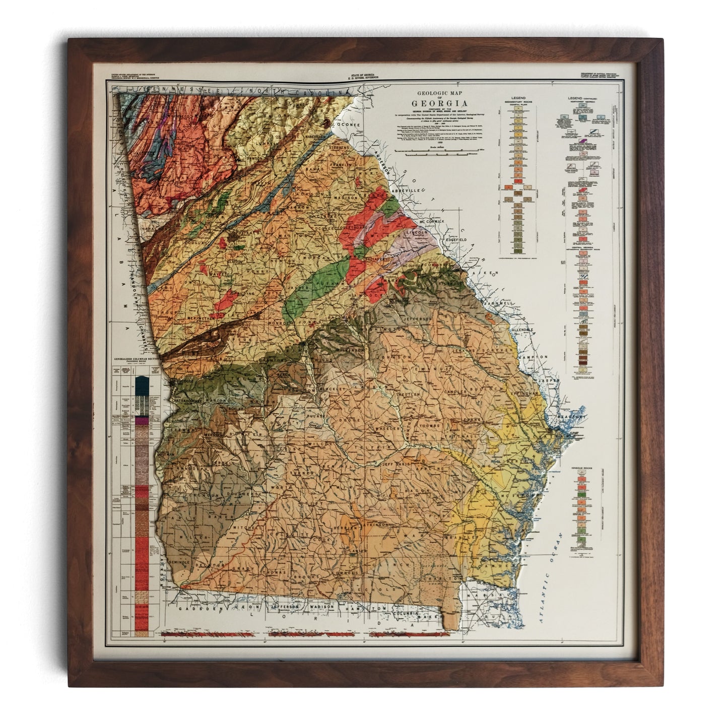 Georgia 1938 3D Raised Relief Map