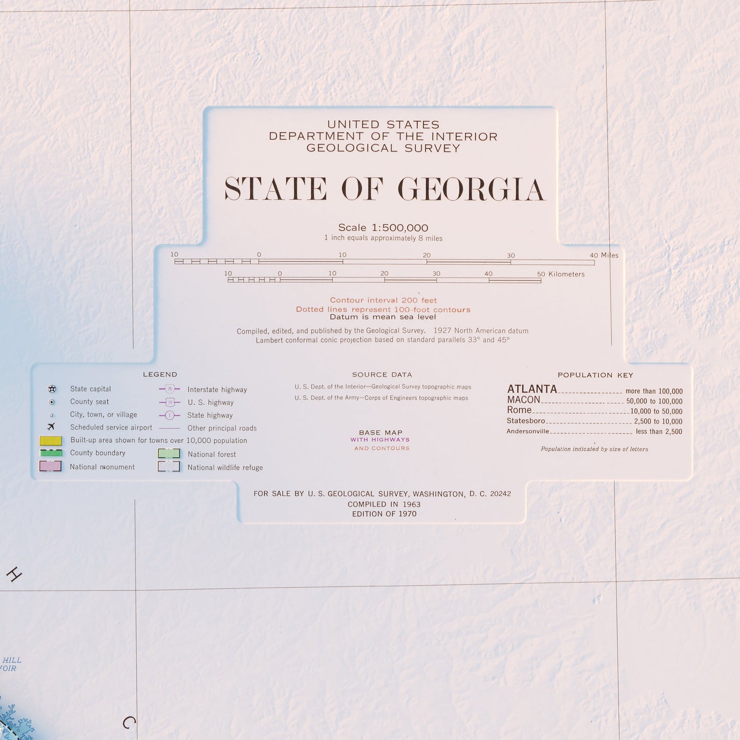 Georgia 1970 Shaded Relief Map