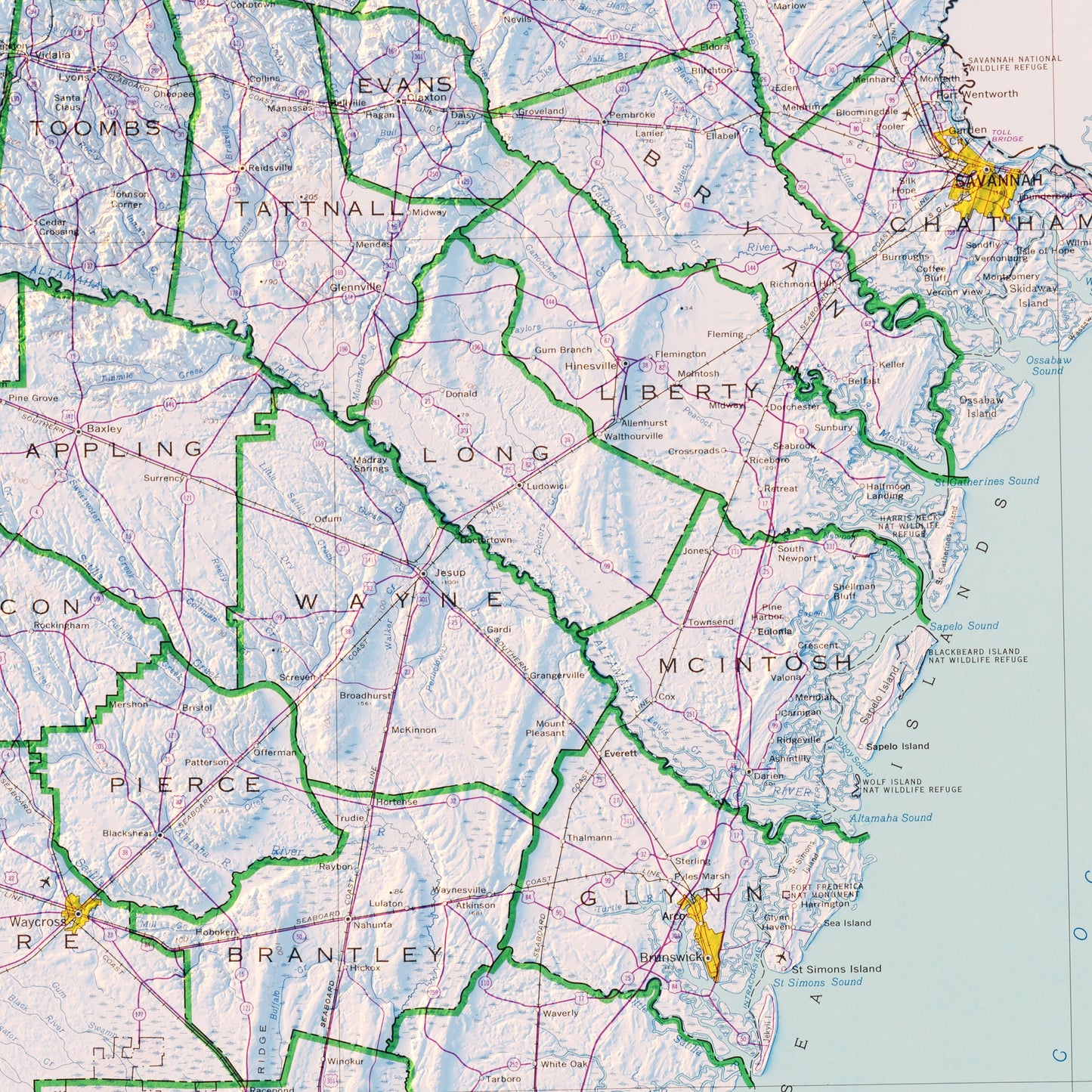 Georgia 1970 Shaded Relief Map