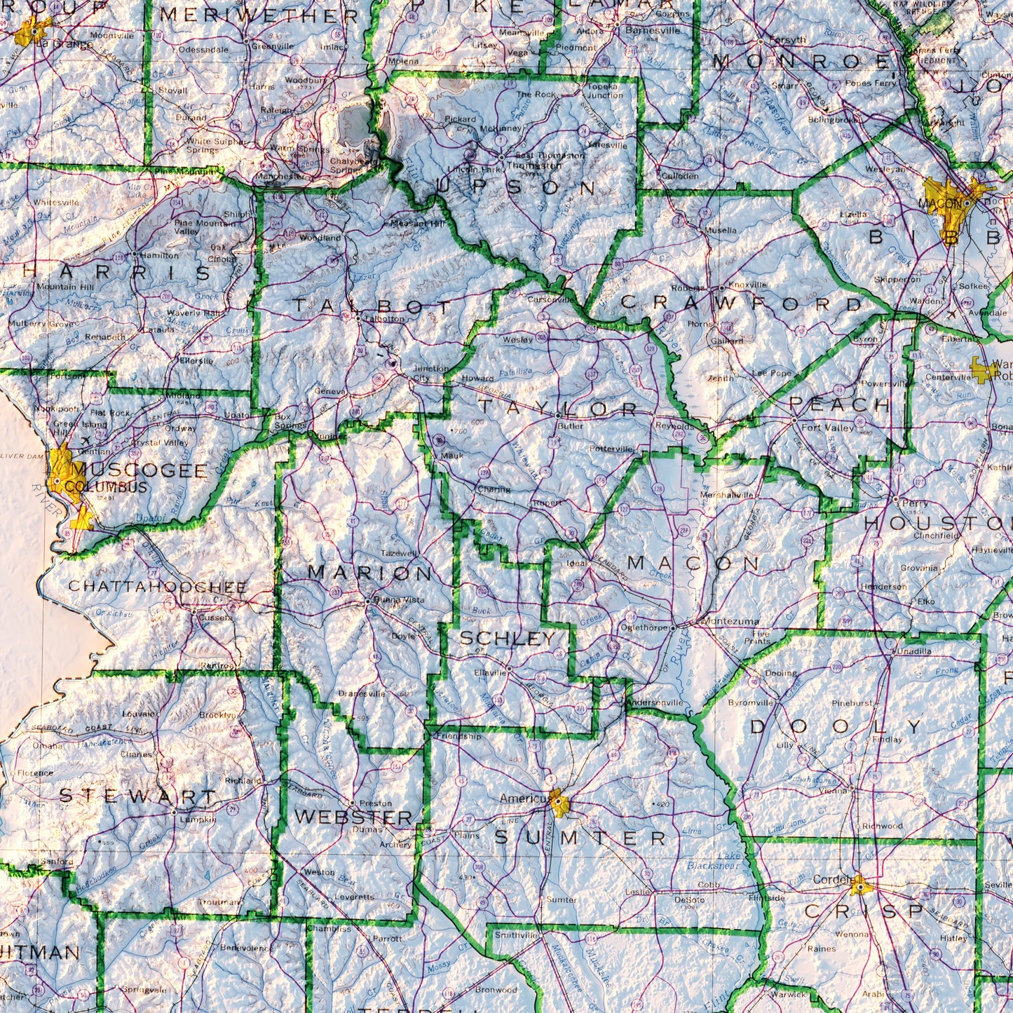 Georgia 1970 Shaded Relief Map