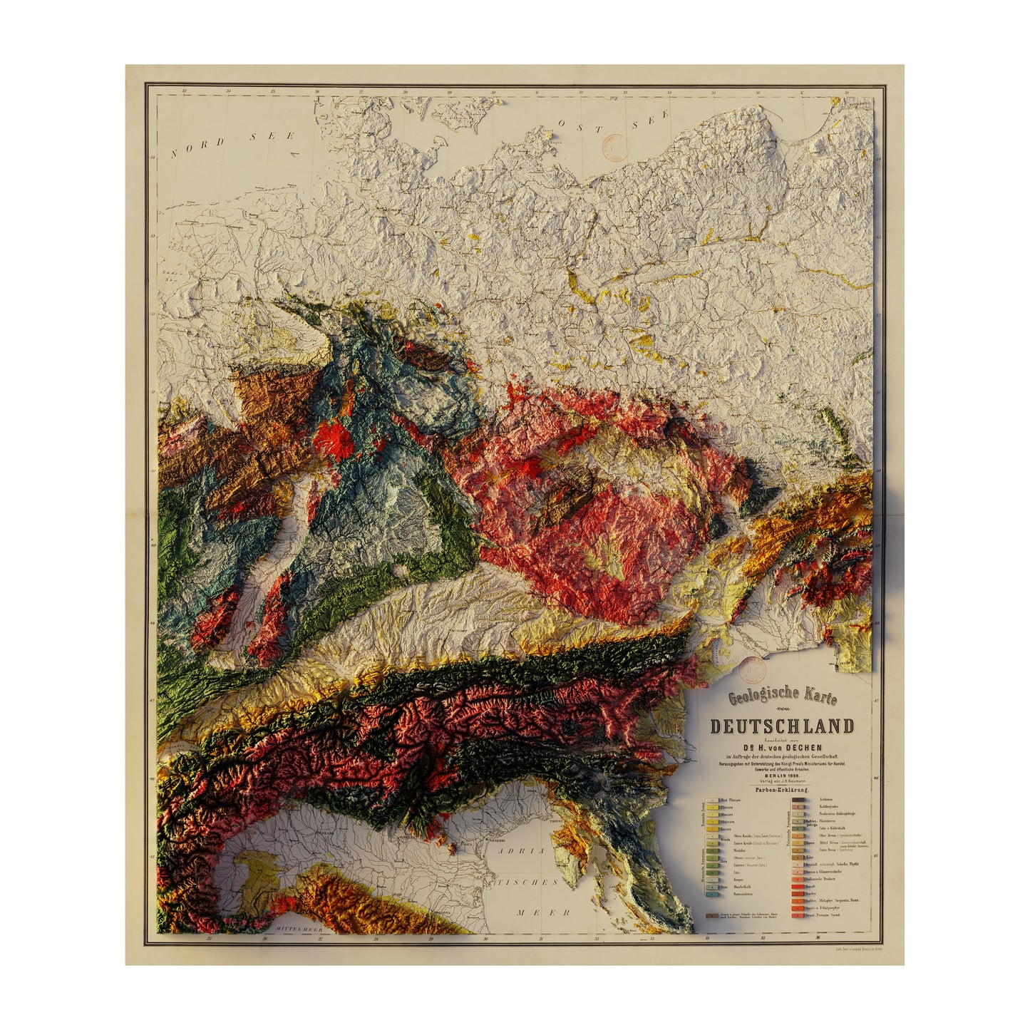 Vintage Germany Relief Map - 1869