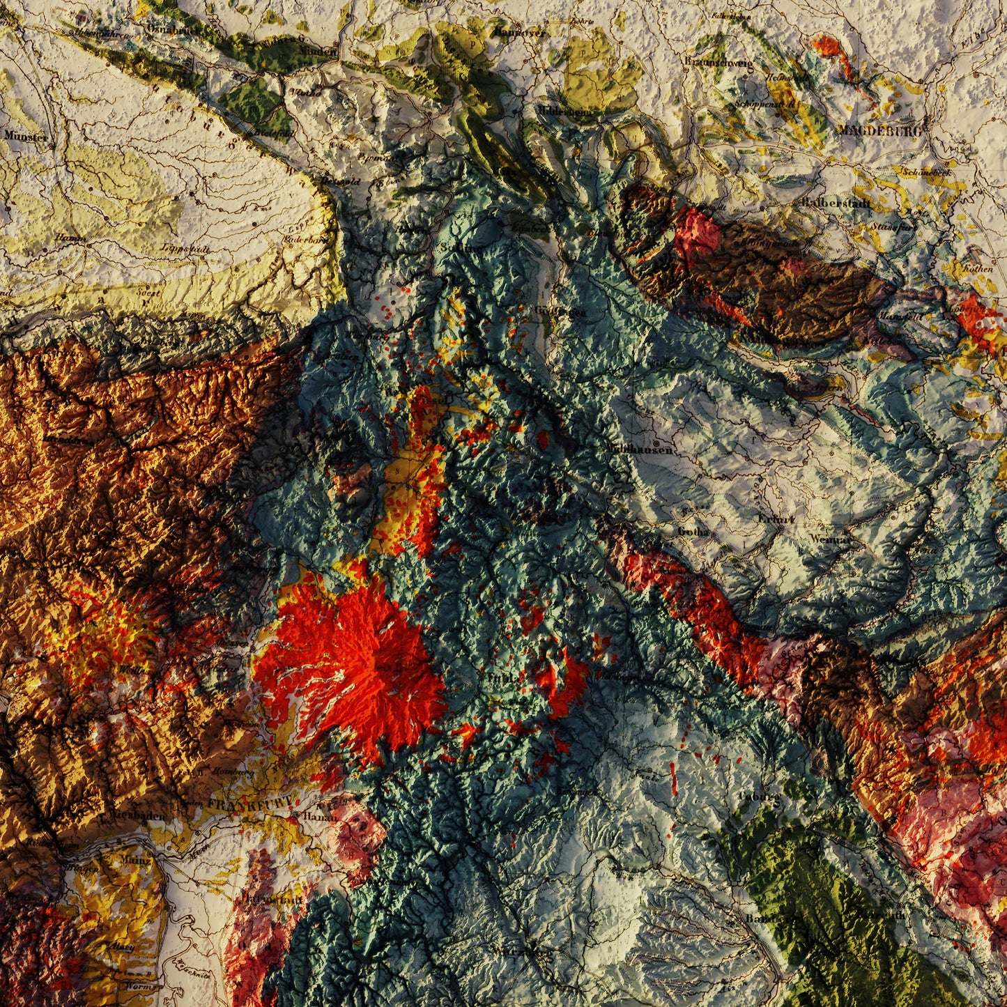 Germany 1869 Shaded Relief Map