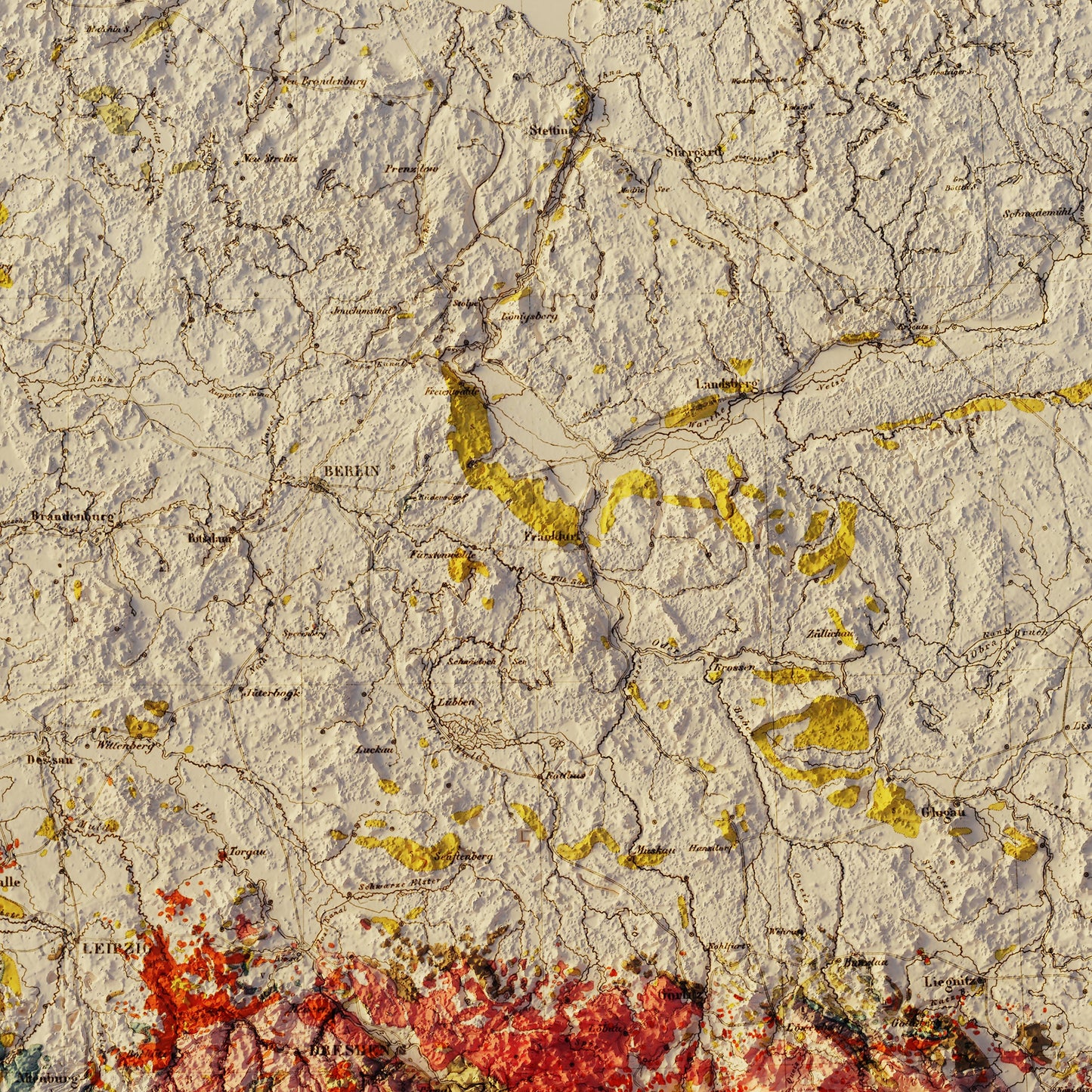 Germany 1869 Shaded Relief Map