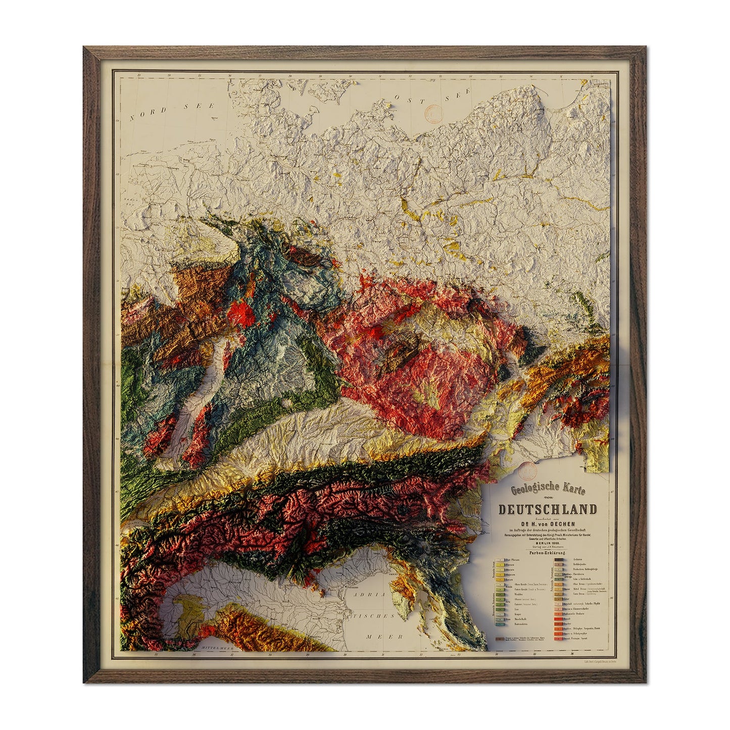 Vintage Germany Relief Map - 1869