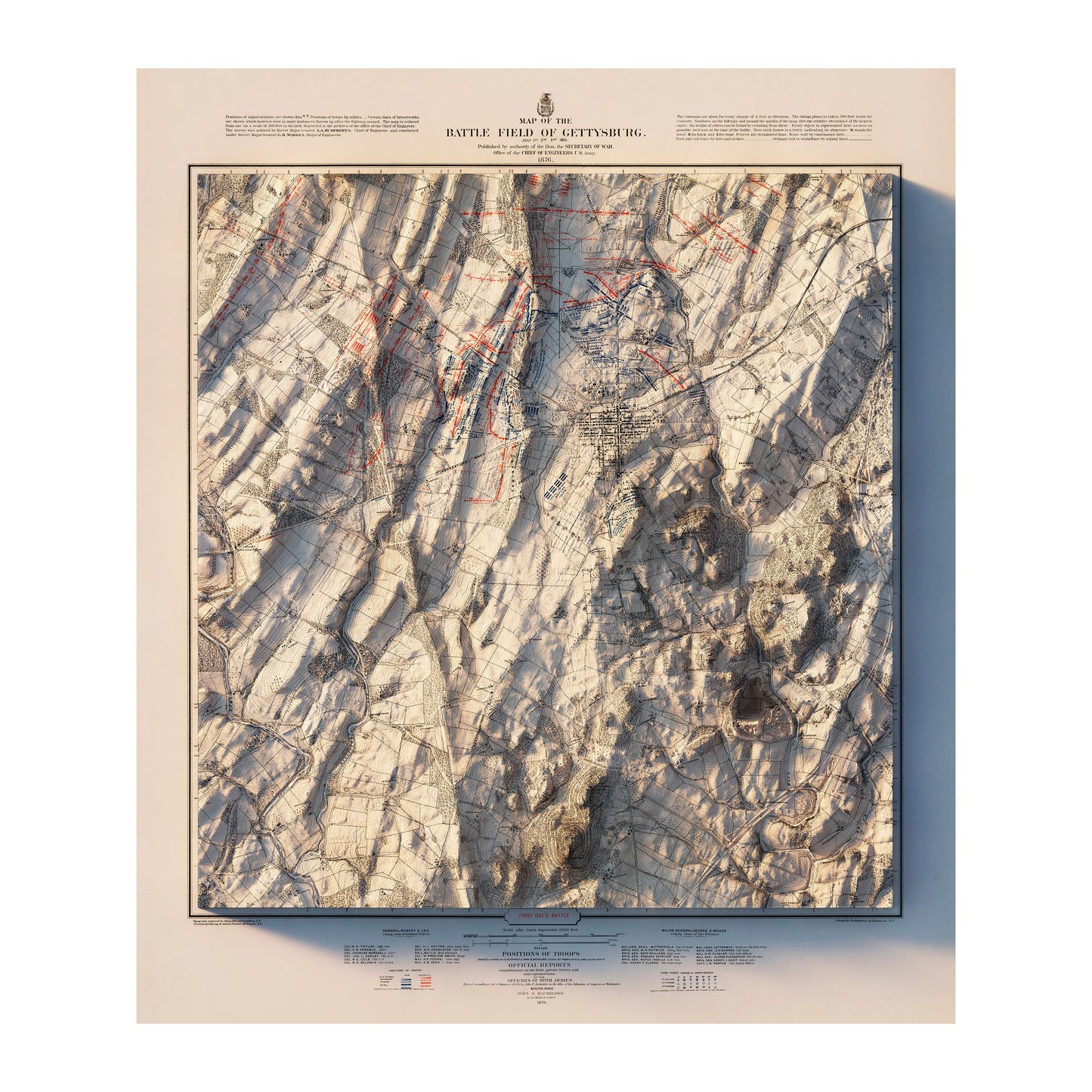 Gettysburg 1st Day 1876 Shaded Relief Map