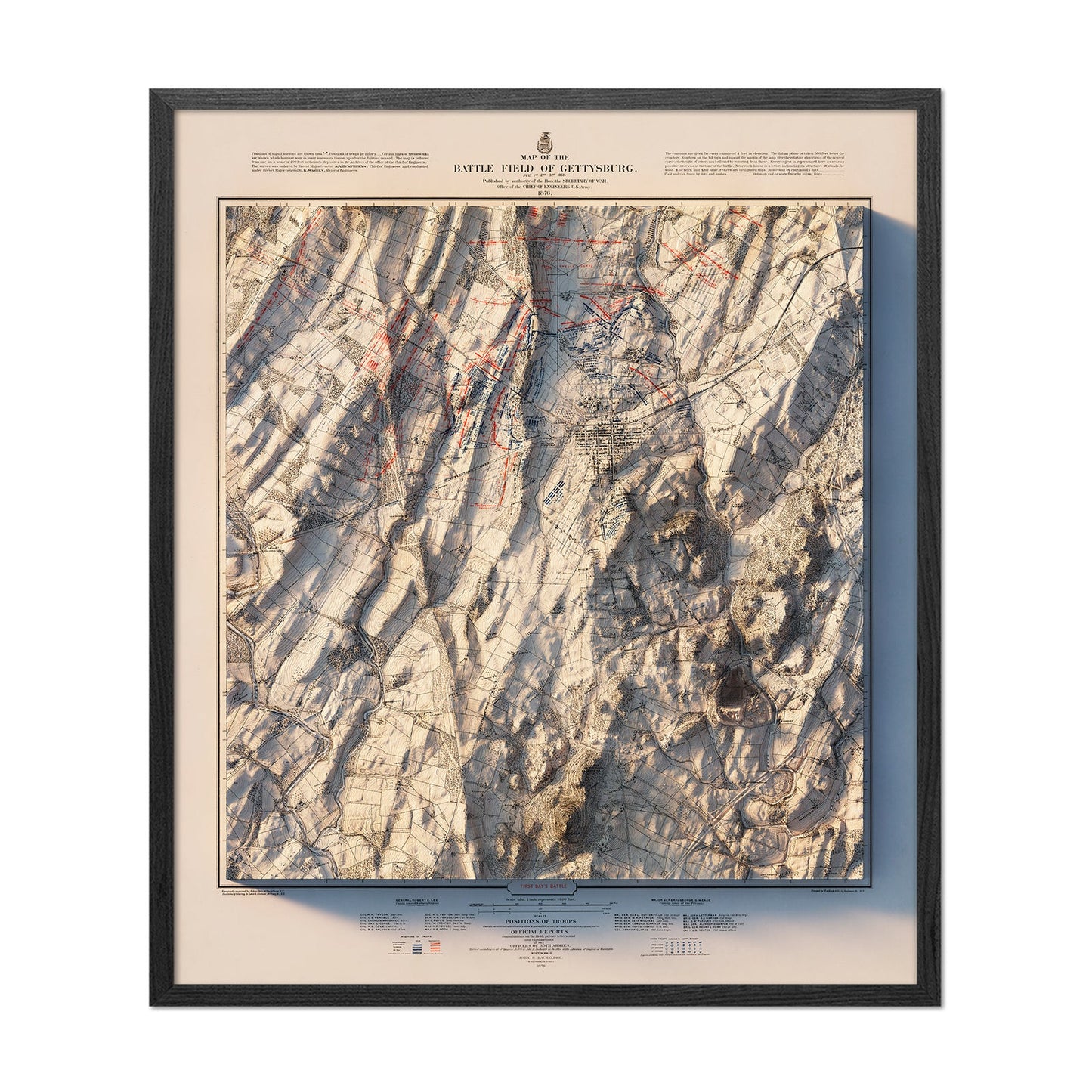Gettysburg 1st Day 1876 Shaded Relief Map