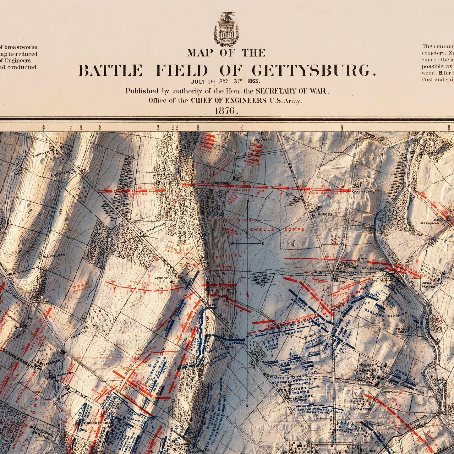 Gettysburg 1st Day 1876 Shaded Relief Map