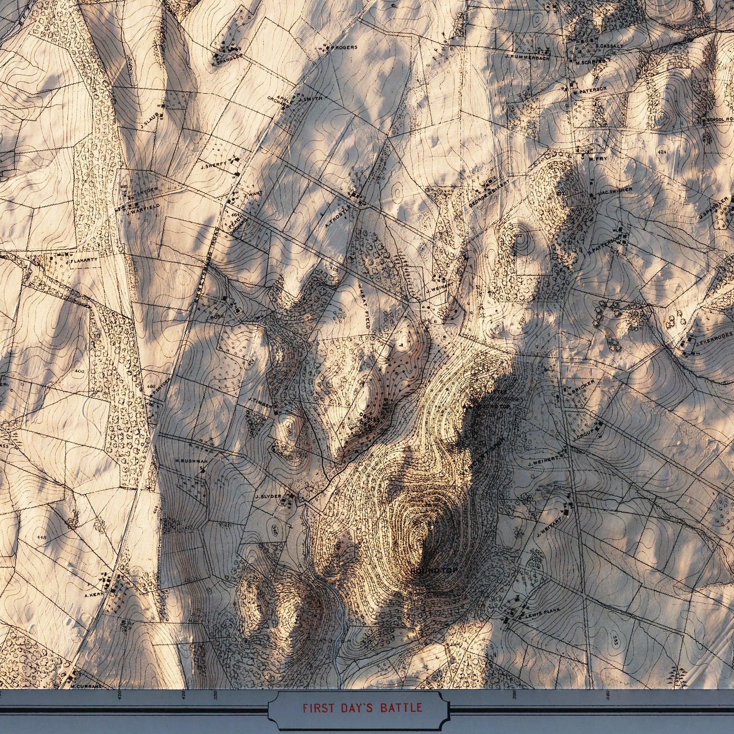 Gettysburg 1st Day 1876 Shaded Relief Map