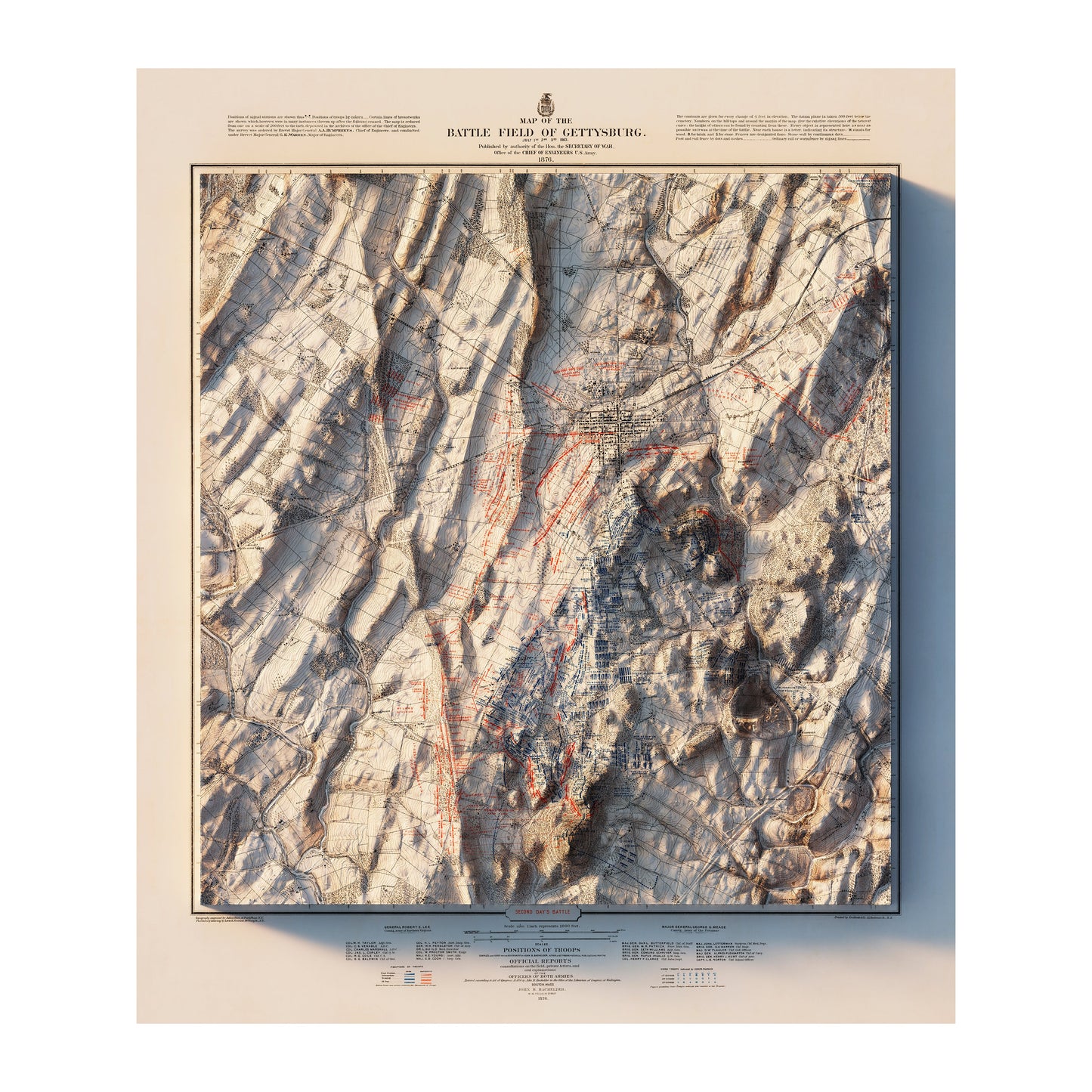 Gettysburg 2nd Day 1876 Shaded Relief Map