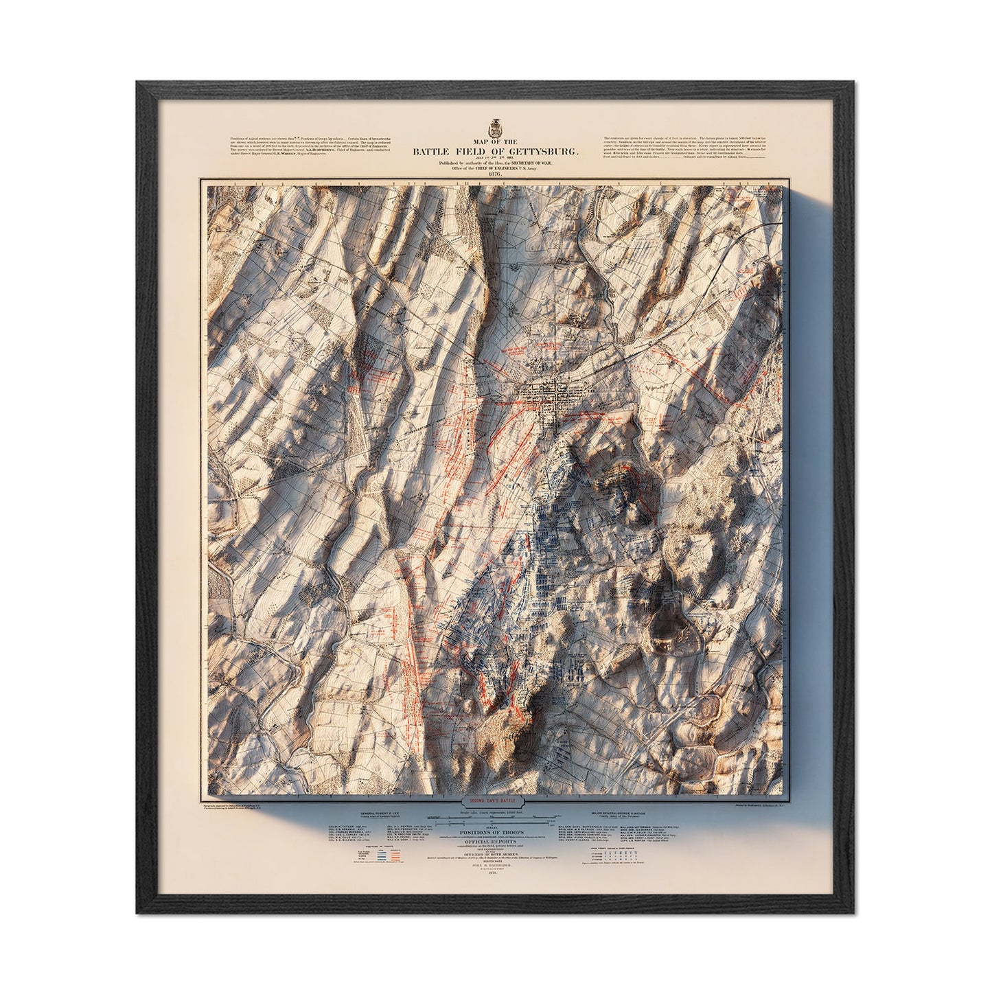 Gettysburg 2nd Day 1876 Shaded Relief Map