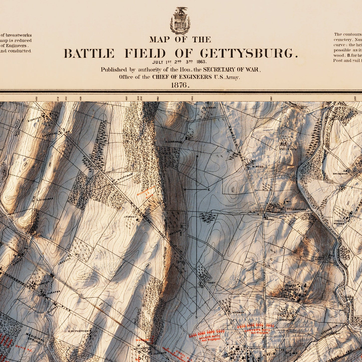 Gettysburg 2nd Day 1876 Shaded Relief Map
