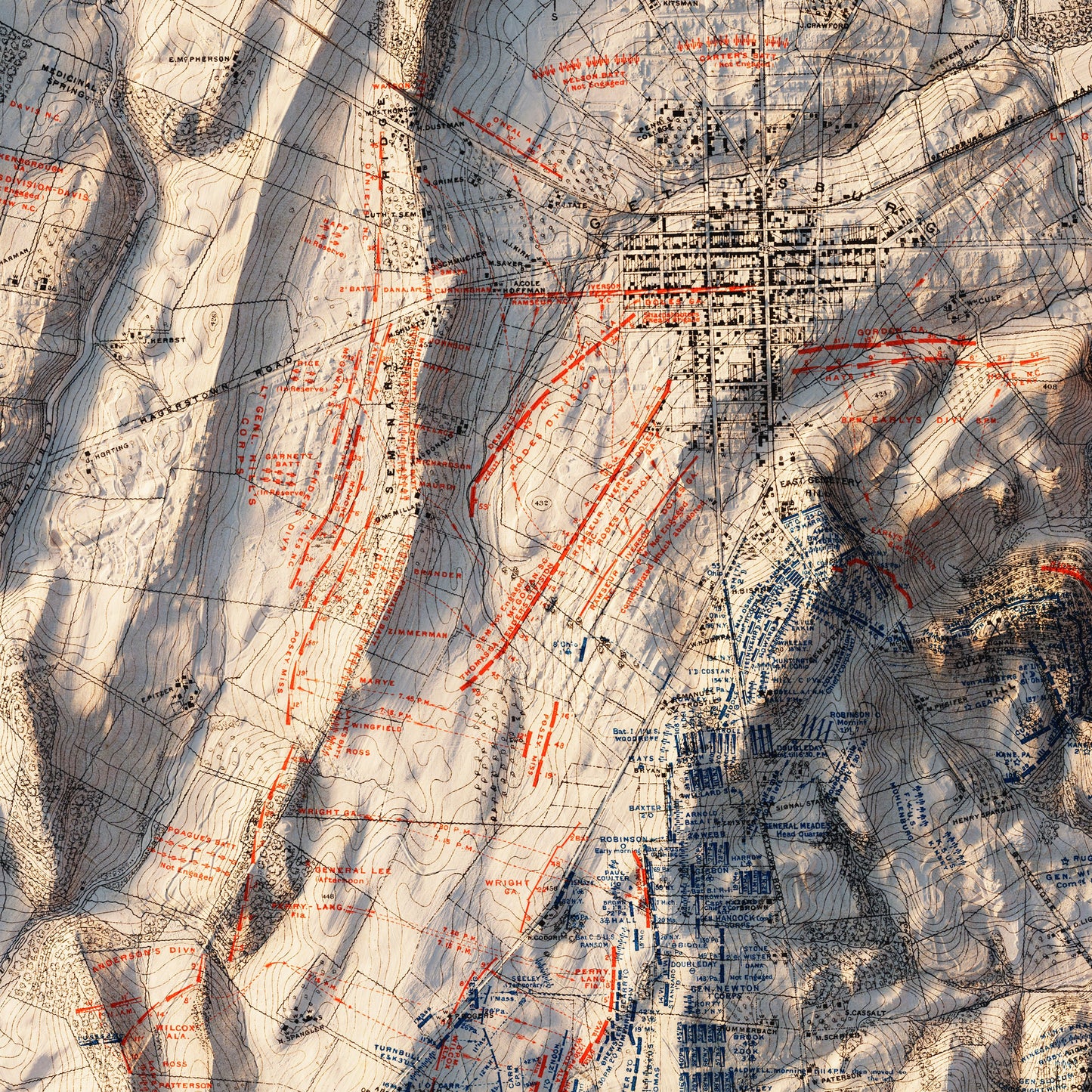 Gettysburg 2nd Day 1876 Shaded Relief Map