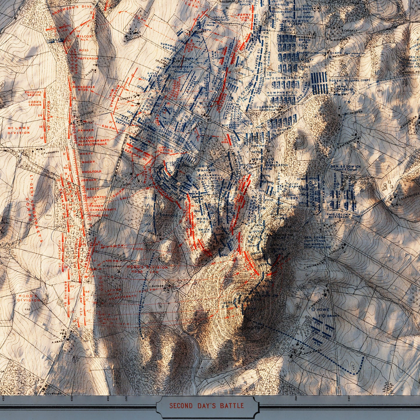 Gettysburg 2nd Day 1876 Shaded Relief Map