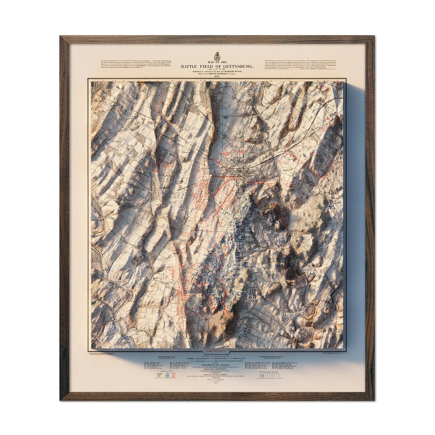 Gettysburg 2nd Day 1876 Shaded Relief Map