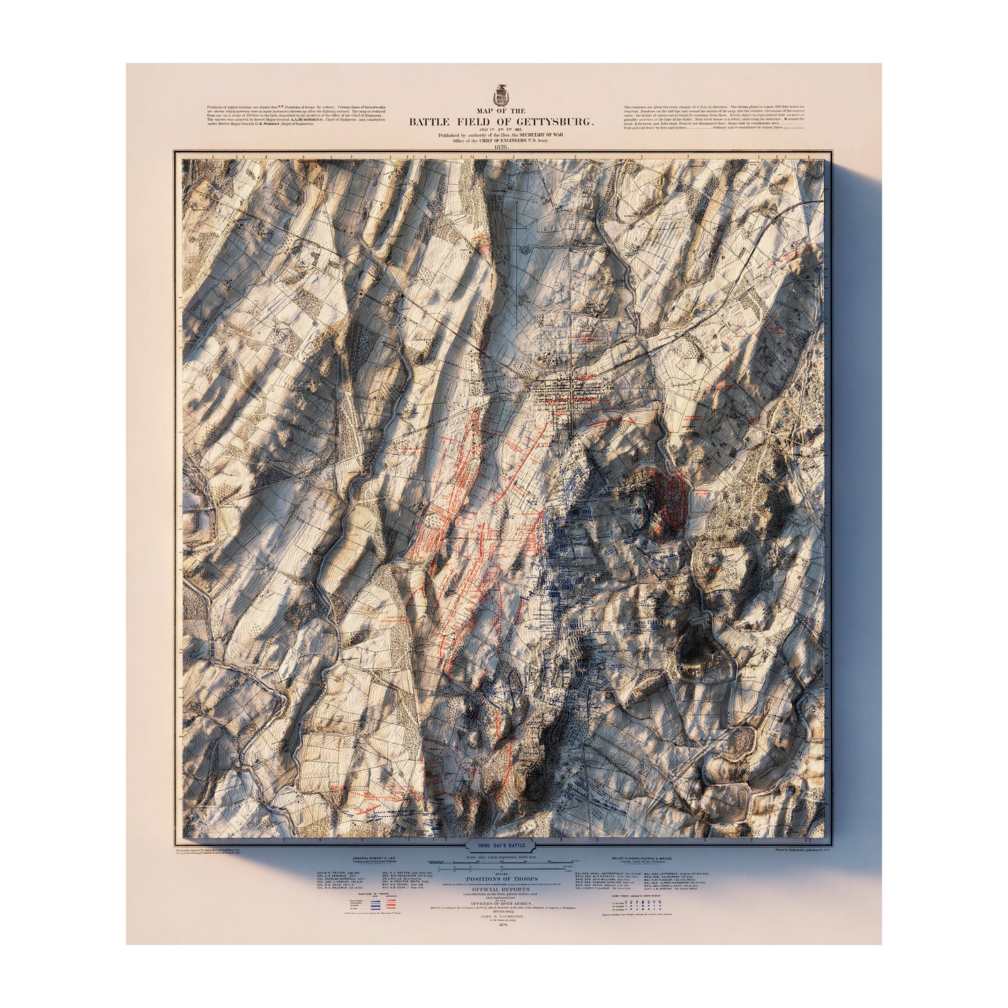 Gettysburg 3rd Day 1876 Shaded Relief Map