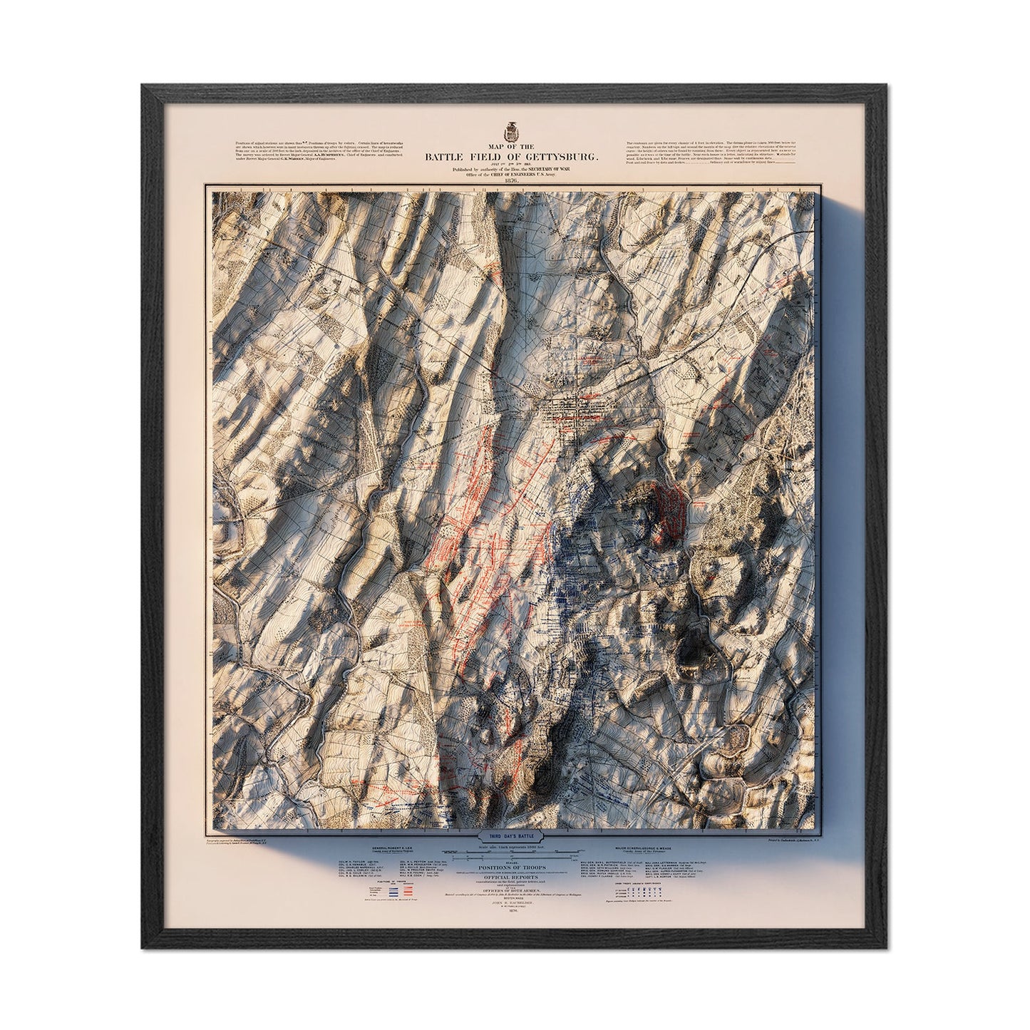 Gettysburg 3rd Day 1876 Shaded Relief Map