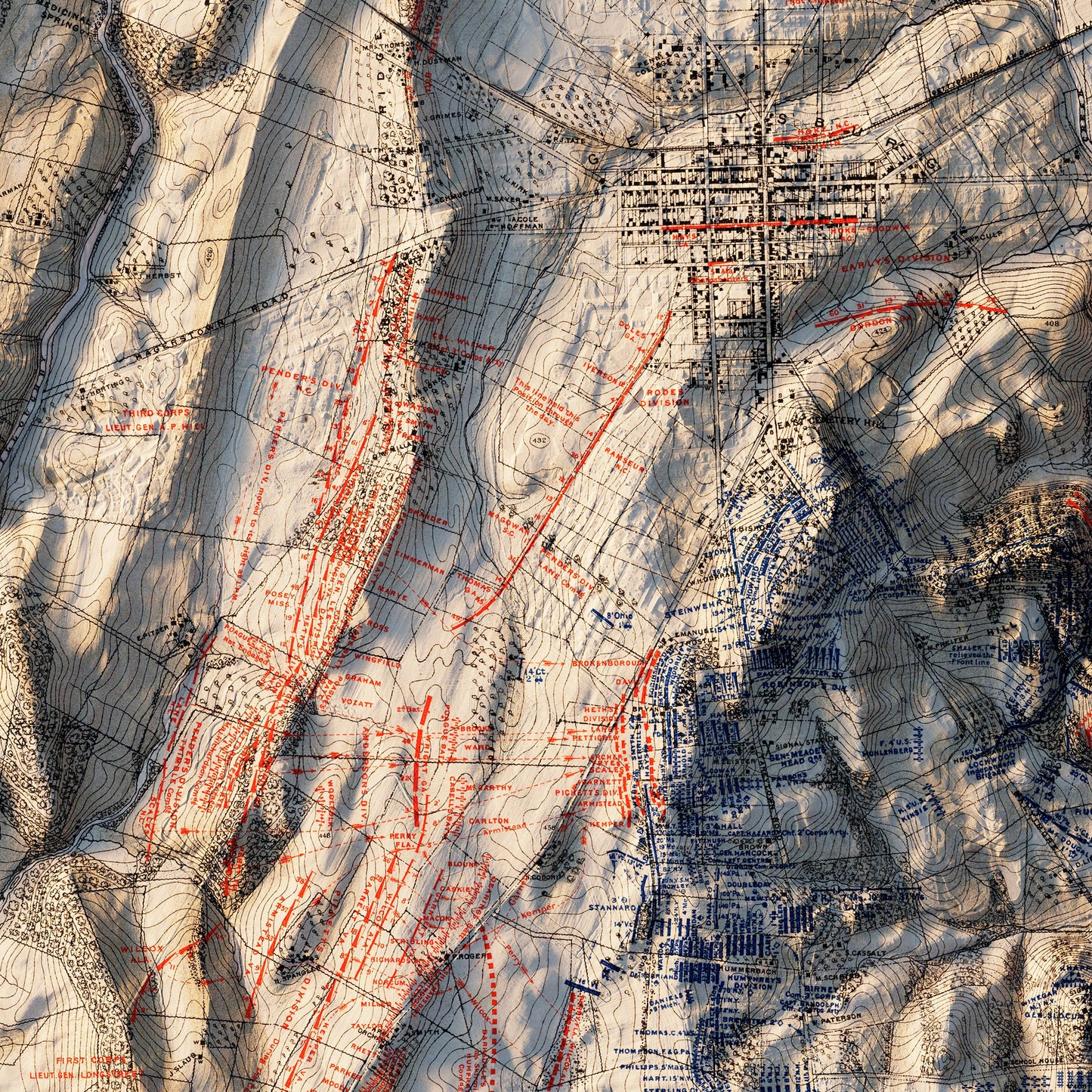 Gettysburg 3rd Day 1876 Shaded Relief Map