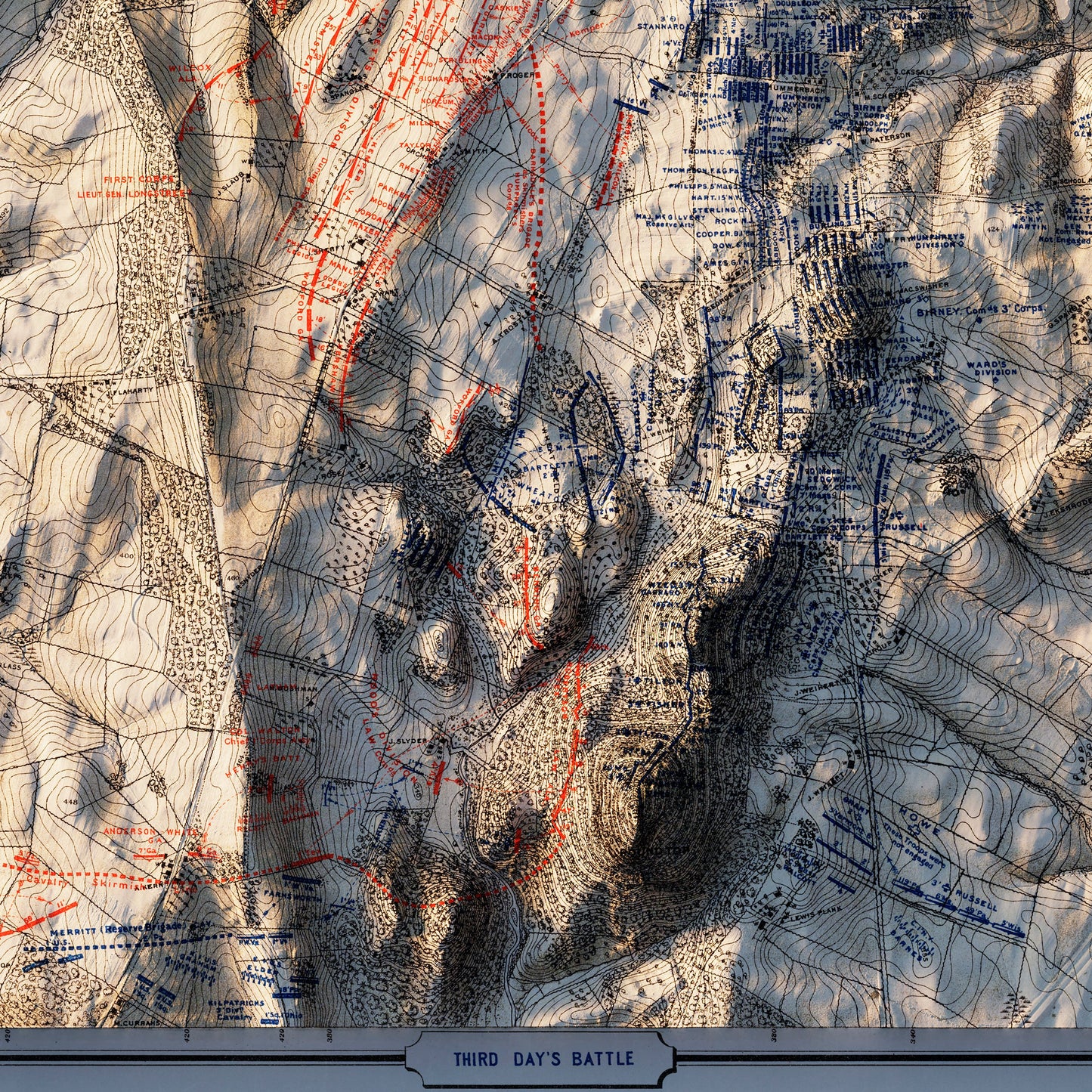 Gettysburg 3rd Day 1876 Shaded Relief Map
