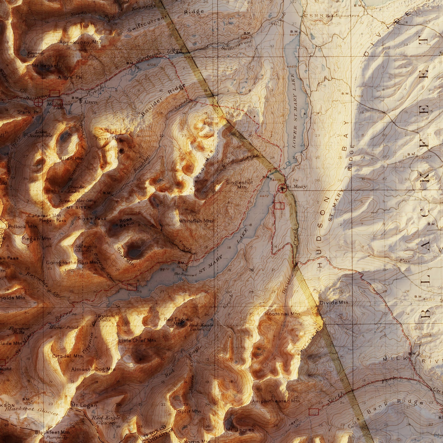 Glacier 1915 Shaded Relief Map