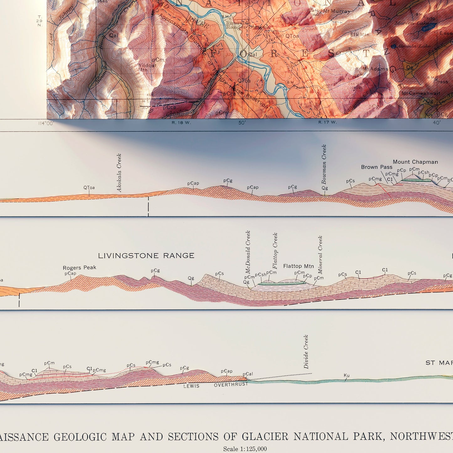 Glacier National Park 1959 Shaded Relief Map