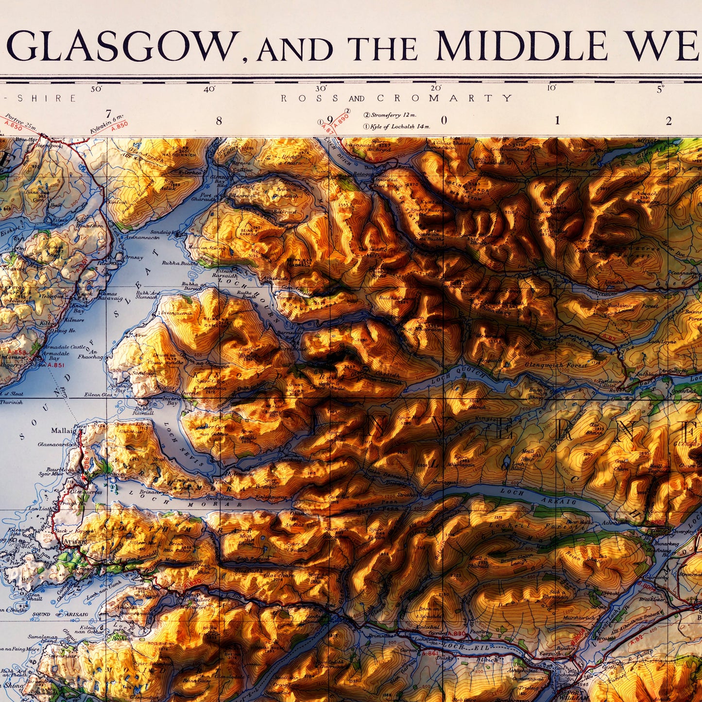 Glasgow and the Middle West 1957 Shaded Relief Map