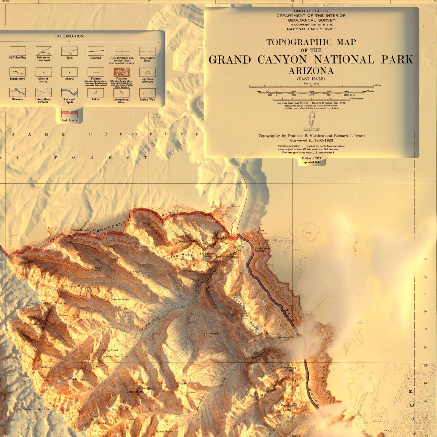 Grand Canyon 1948 Shaded Relief Map