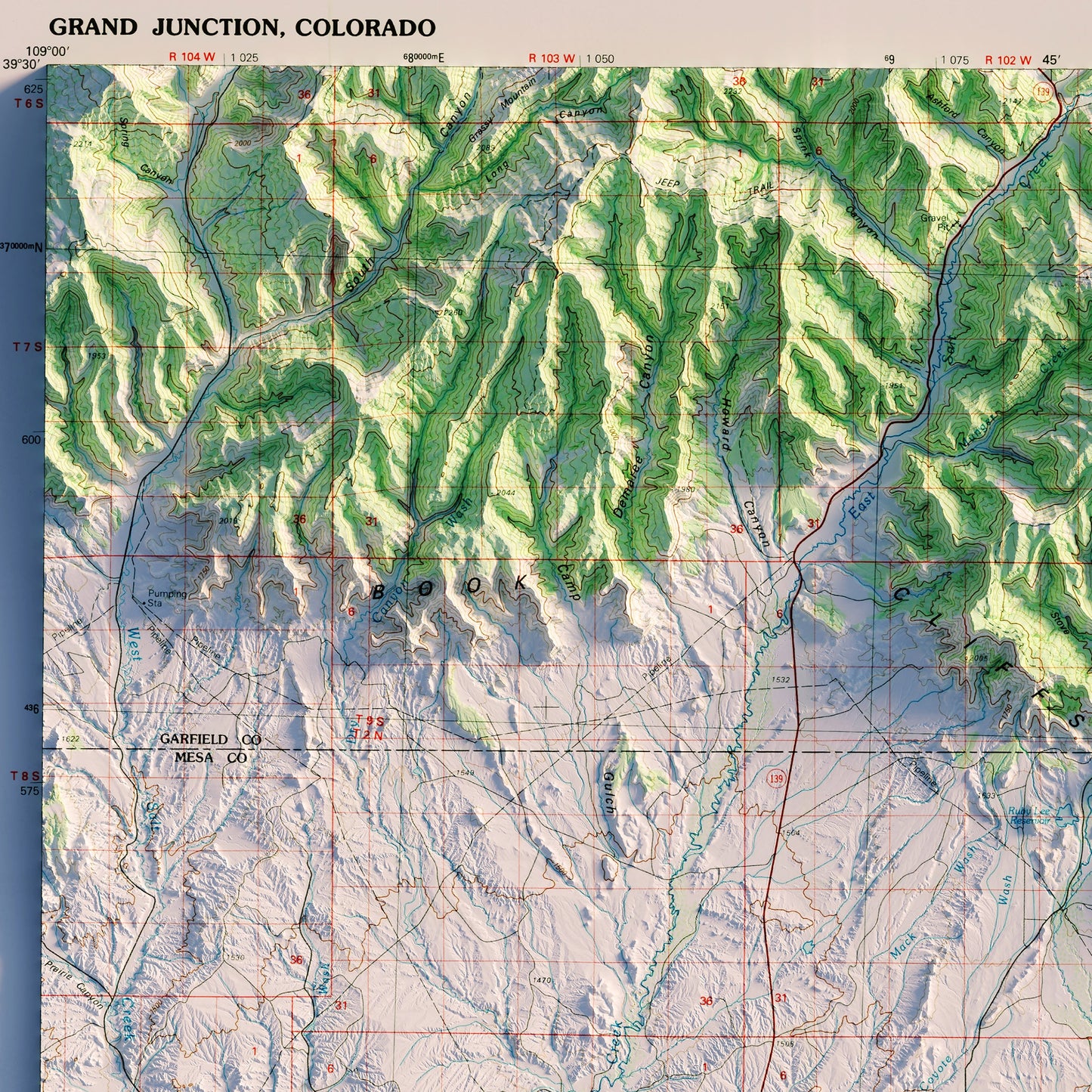 Grand Junction 1981 Shaded Relief Map