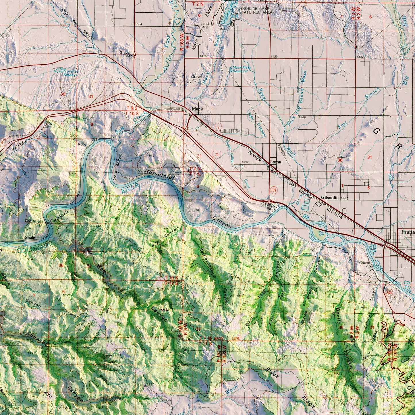 Grand Junction 1981 Shaded Relief Map