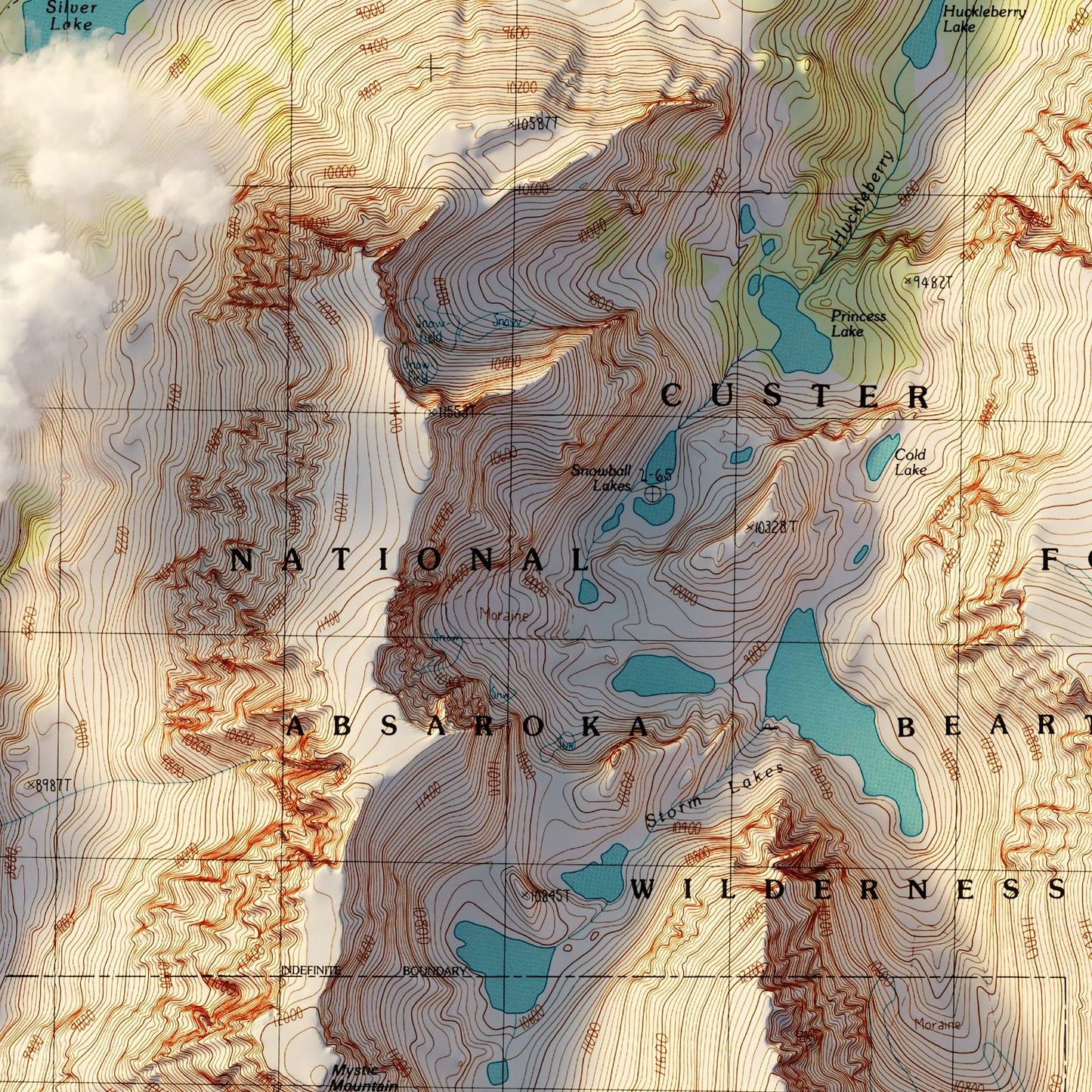 Granite Peak, Montana 1986 Shaded Relief Map