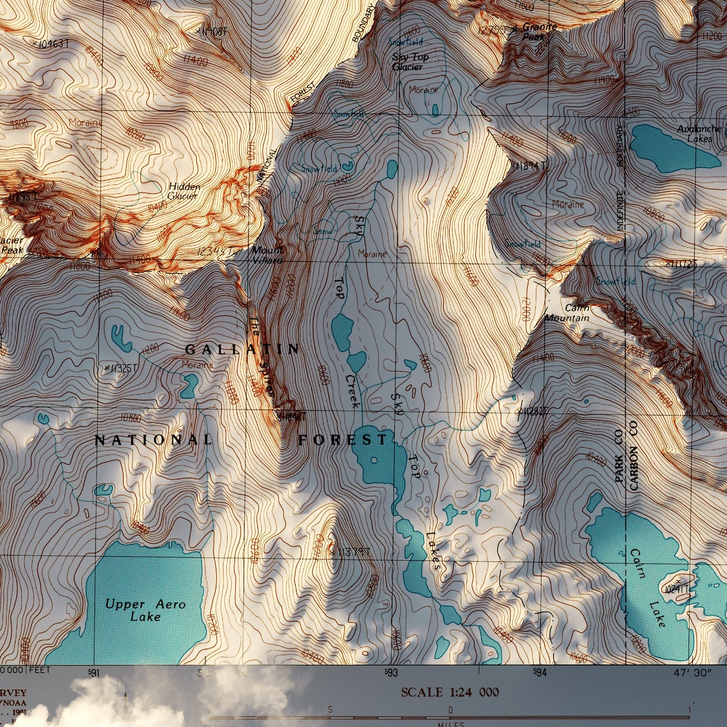 Granite Peak, Montana 1986 Shaded Relief Map