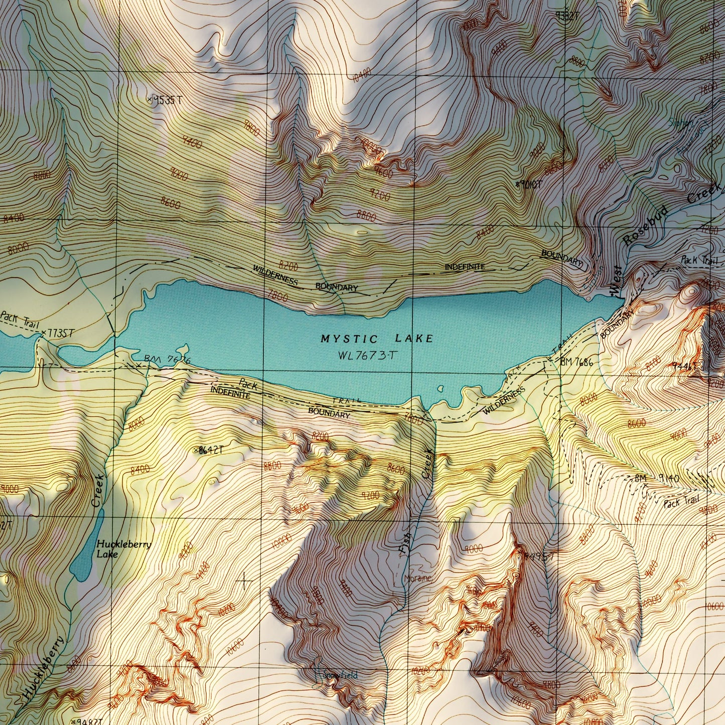 Granite Peak, Montana 1986 Shaded Relief Map