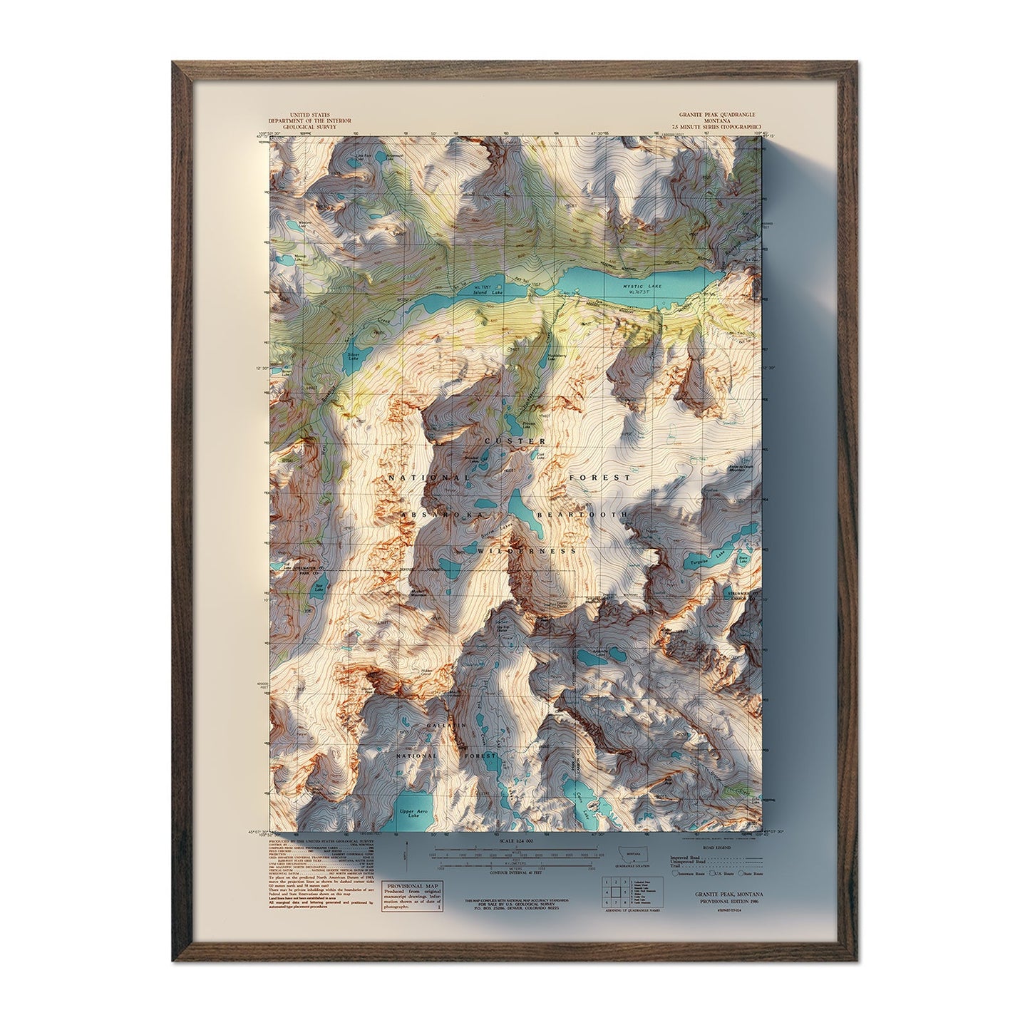 Granite Peak, Montana 1986 Shaded Relief Map