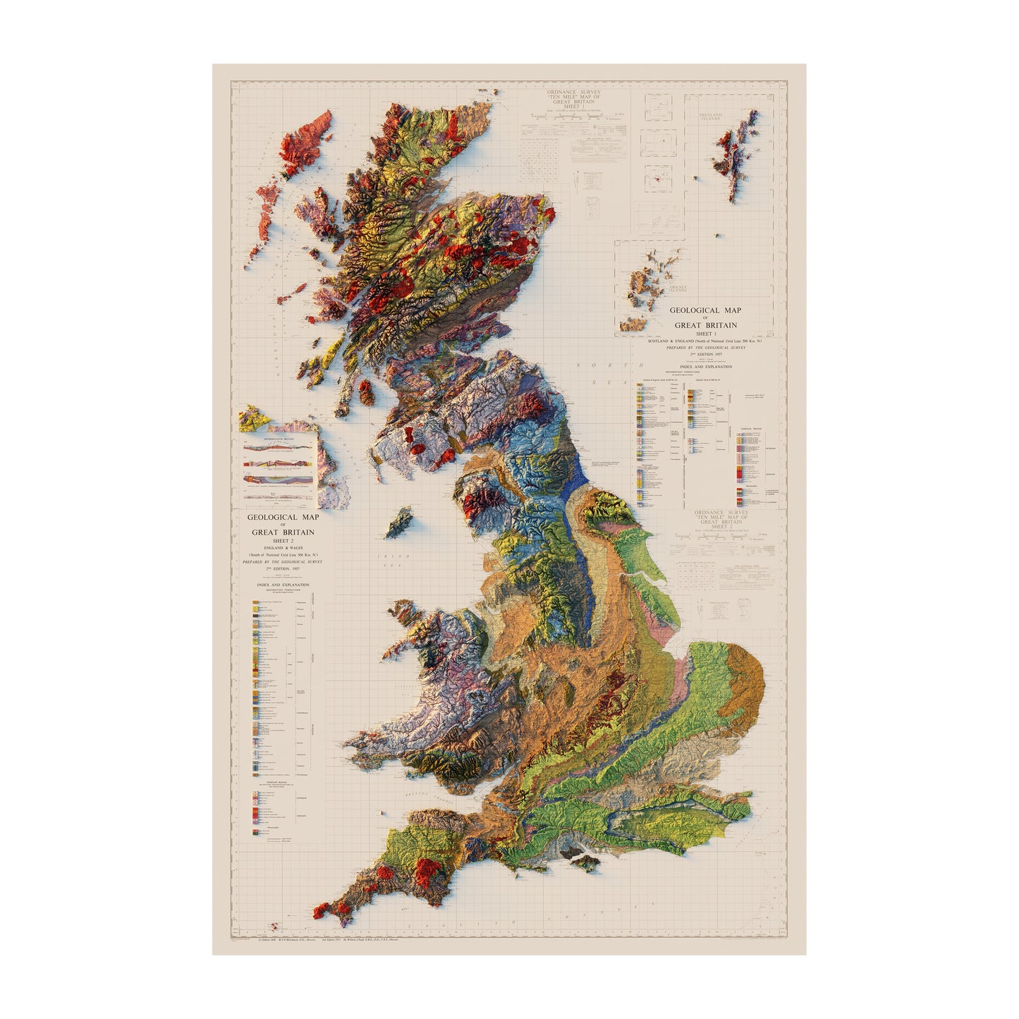 Vintage Relief Map of Great Britain - 1957
