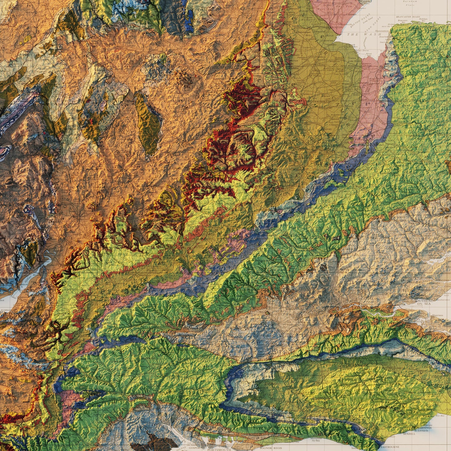 Great Britain 1957 Shaded Relief Map
