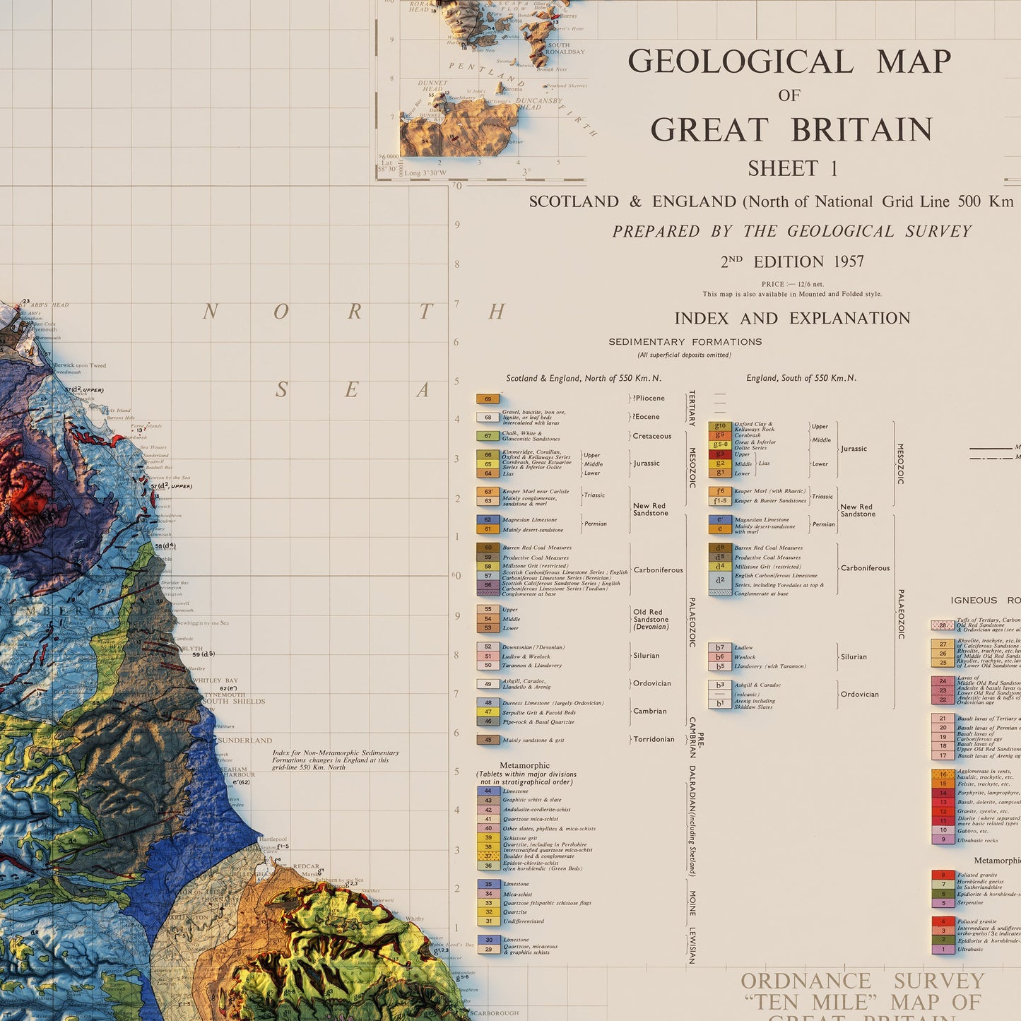 Great Britain 1957 Shaded Relief Map