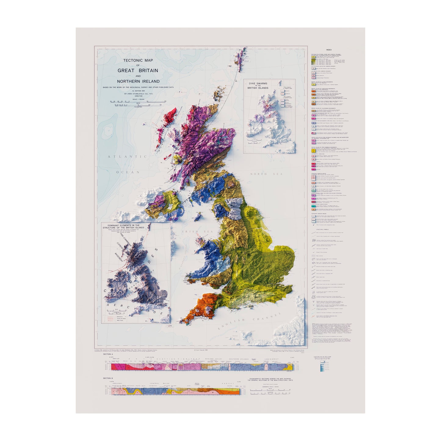 Great Britain and Northern Ireland 1966 Shaded Relief Map