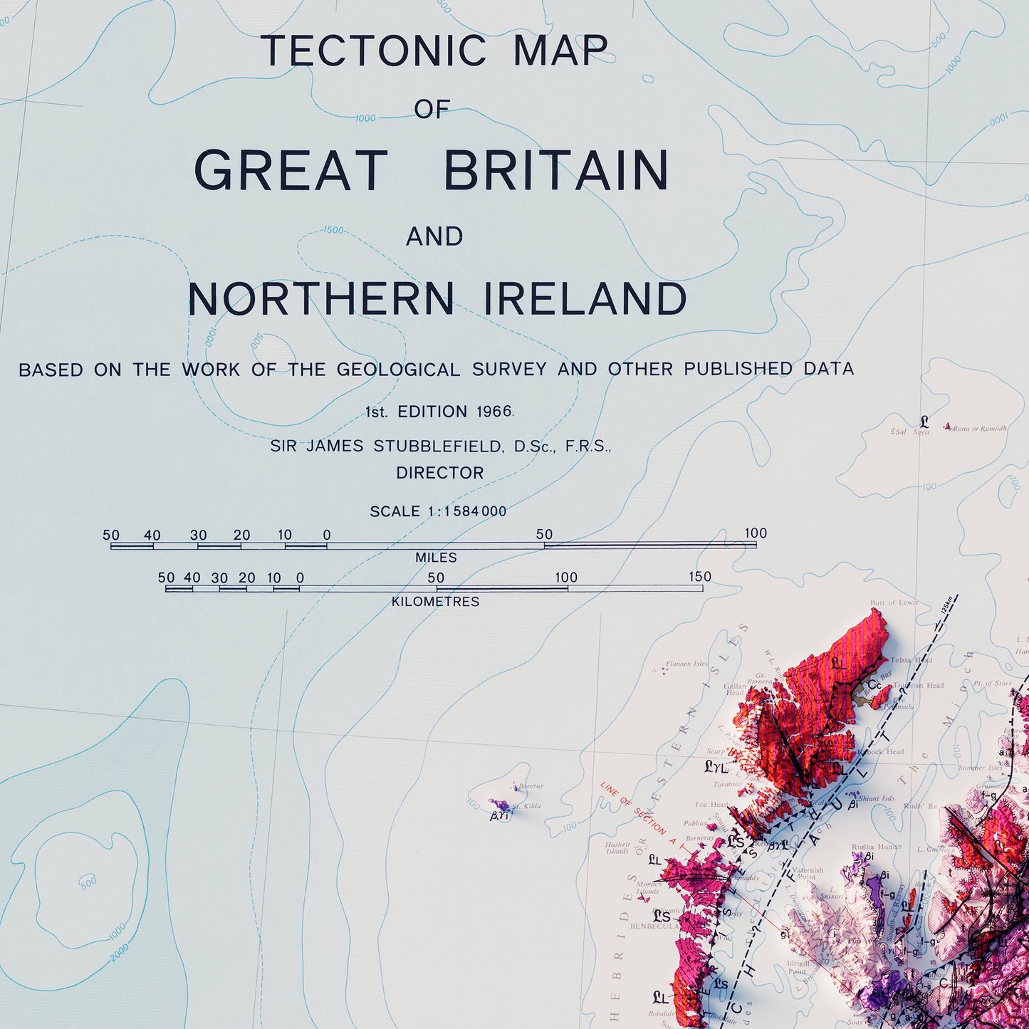 Great Britain and Northern Ireland 1966 Shaded Relief Map