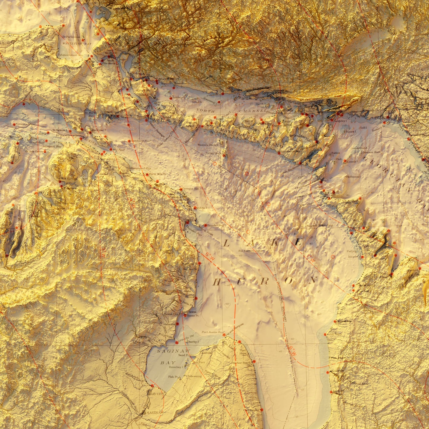 Great Lakes 1955 Shaded Relief Map