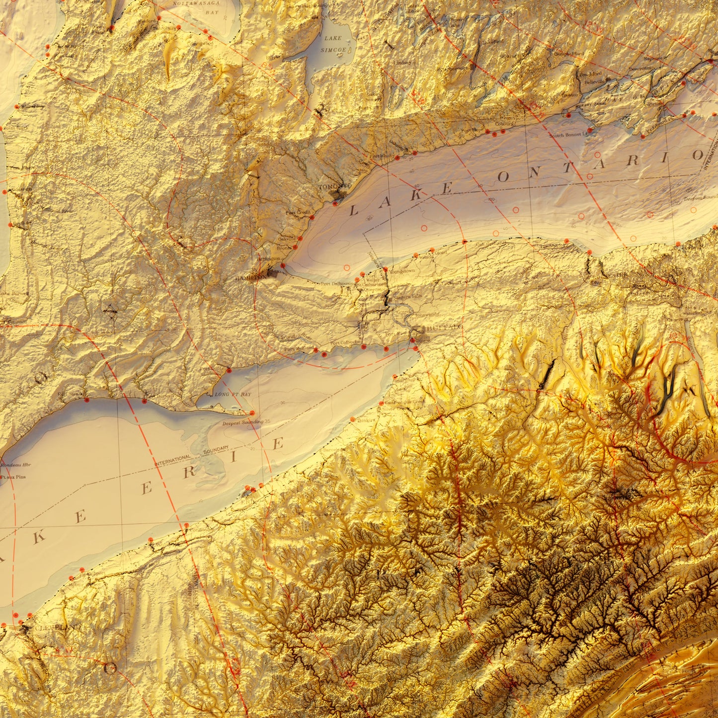 Great Lakes 1955 Shaded Relief Map