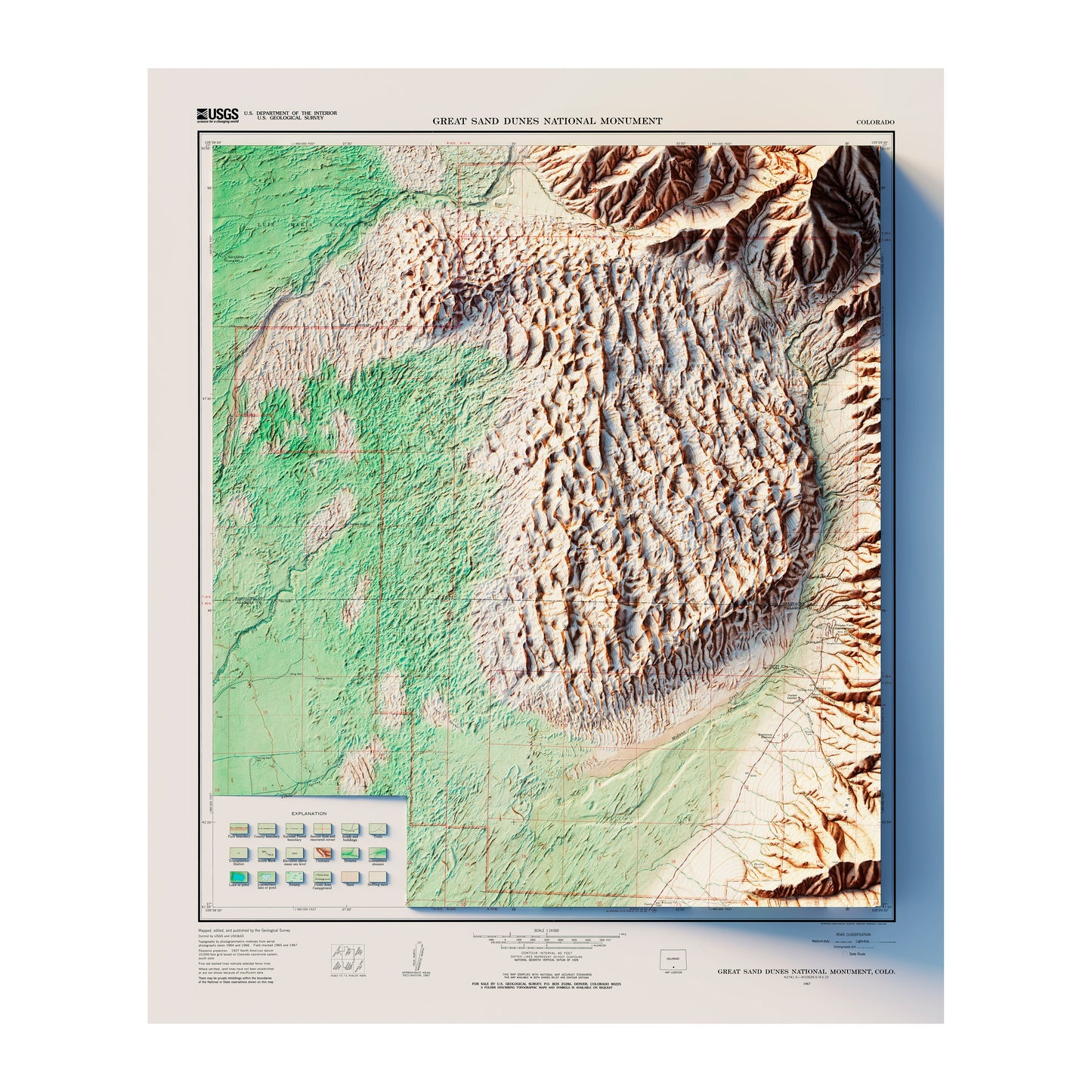 Vintage Great Sand Dunes Relief Map - 1967